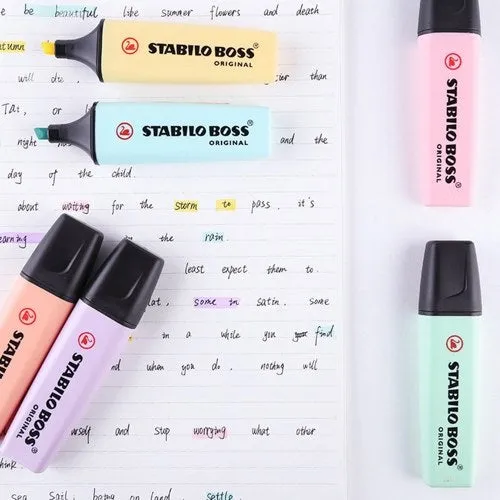 1 pc Stabilo Boss Pastel Color Highlighter Soft Color Writing Marker Chisel Nib Pen