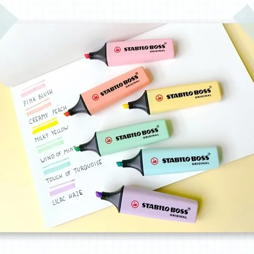 1 pc Stabilo Boss Pastel Color Highlighter Soft Color Writing Marker Chisel Nib Pen