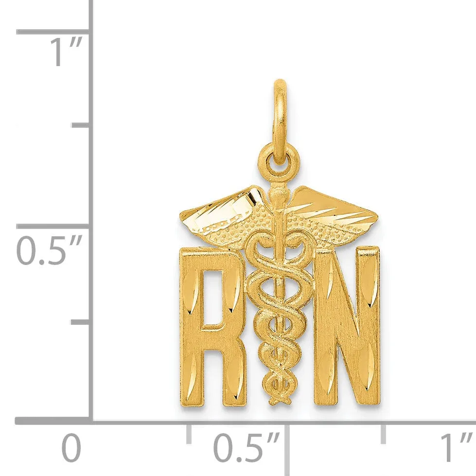 14k Yellow Gold Nurse R.N Charm Pendant