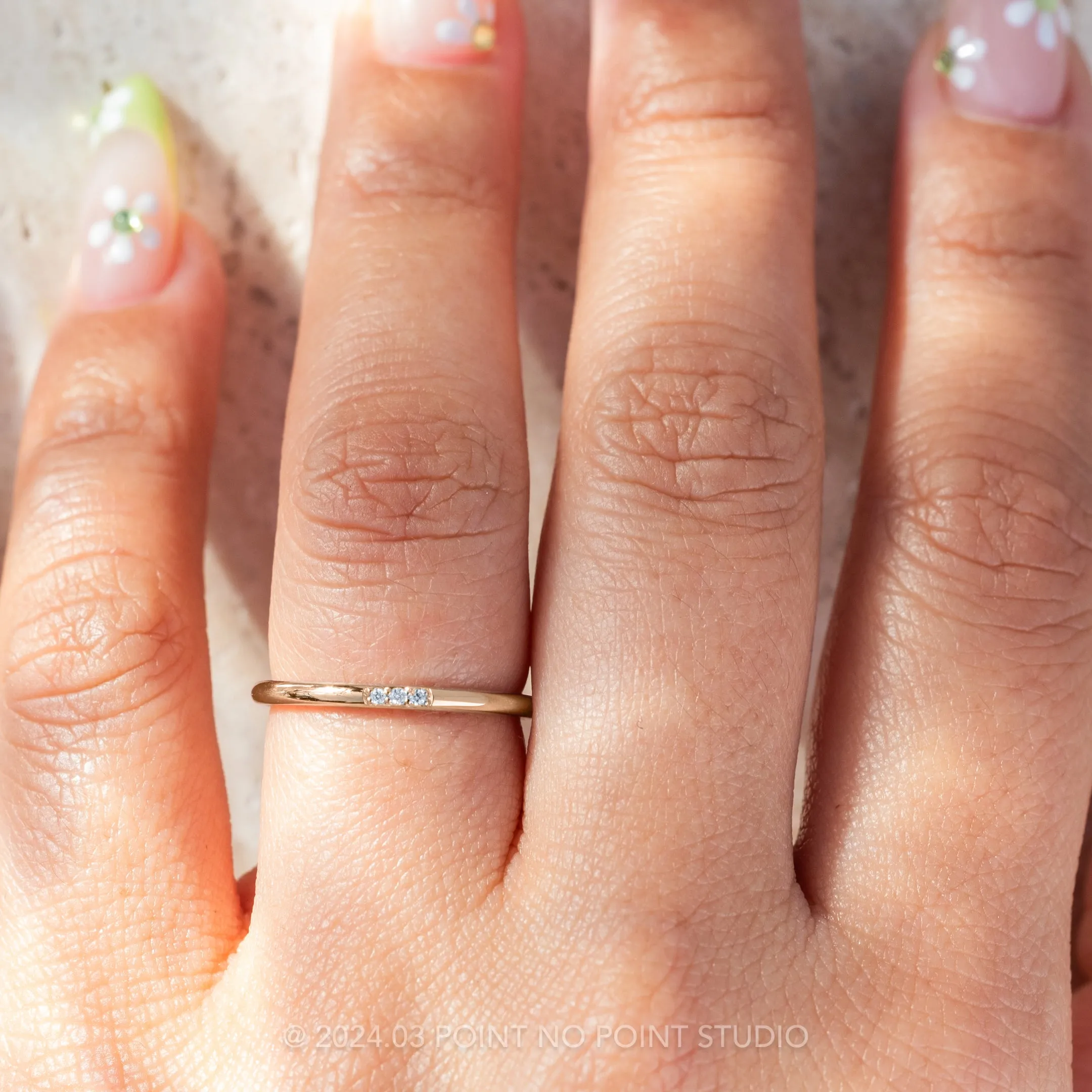 3 Diamond Round Wedding Band, 14k Rose Gold
