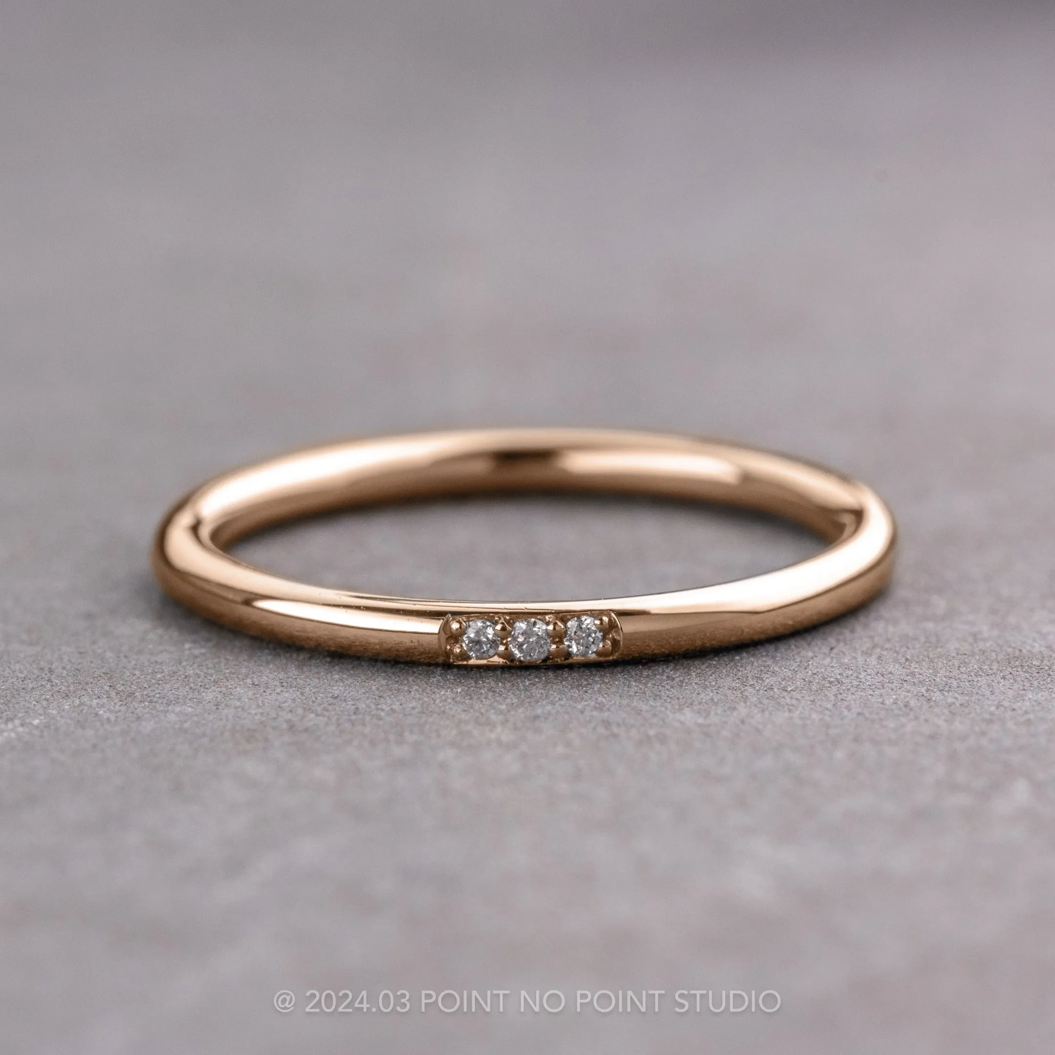 3 Diamond Round Wedding Band, 14k Rose Gold