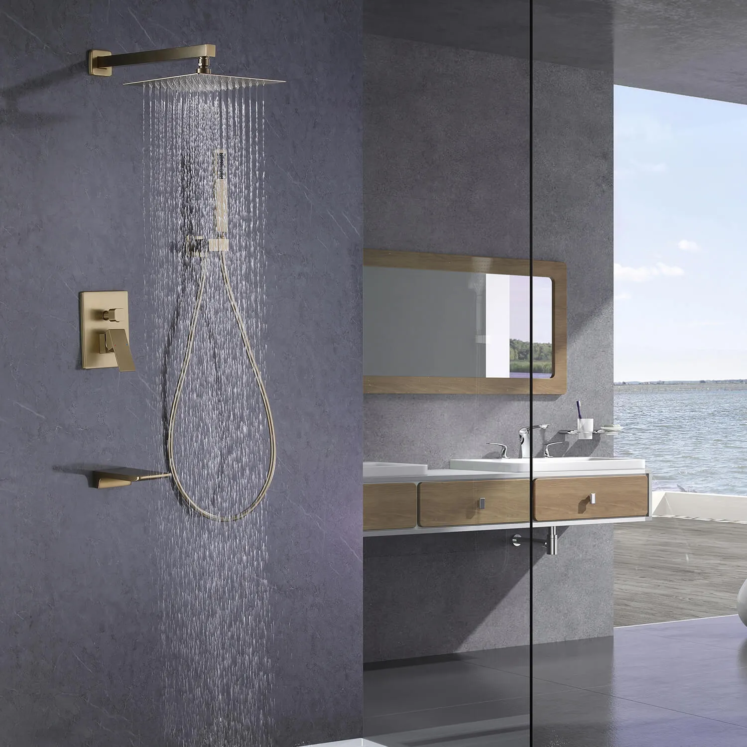 3-Function Pressure-Balanced Rain Shower System with Tub Spout RB0906