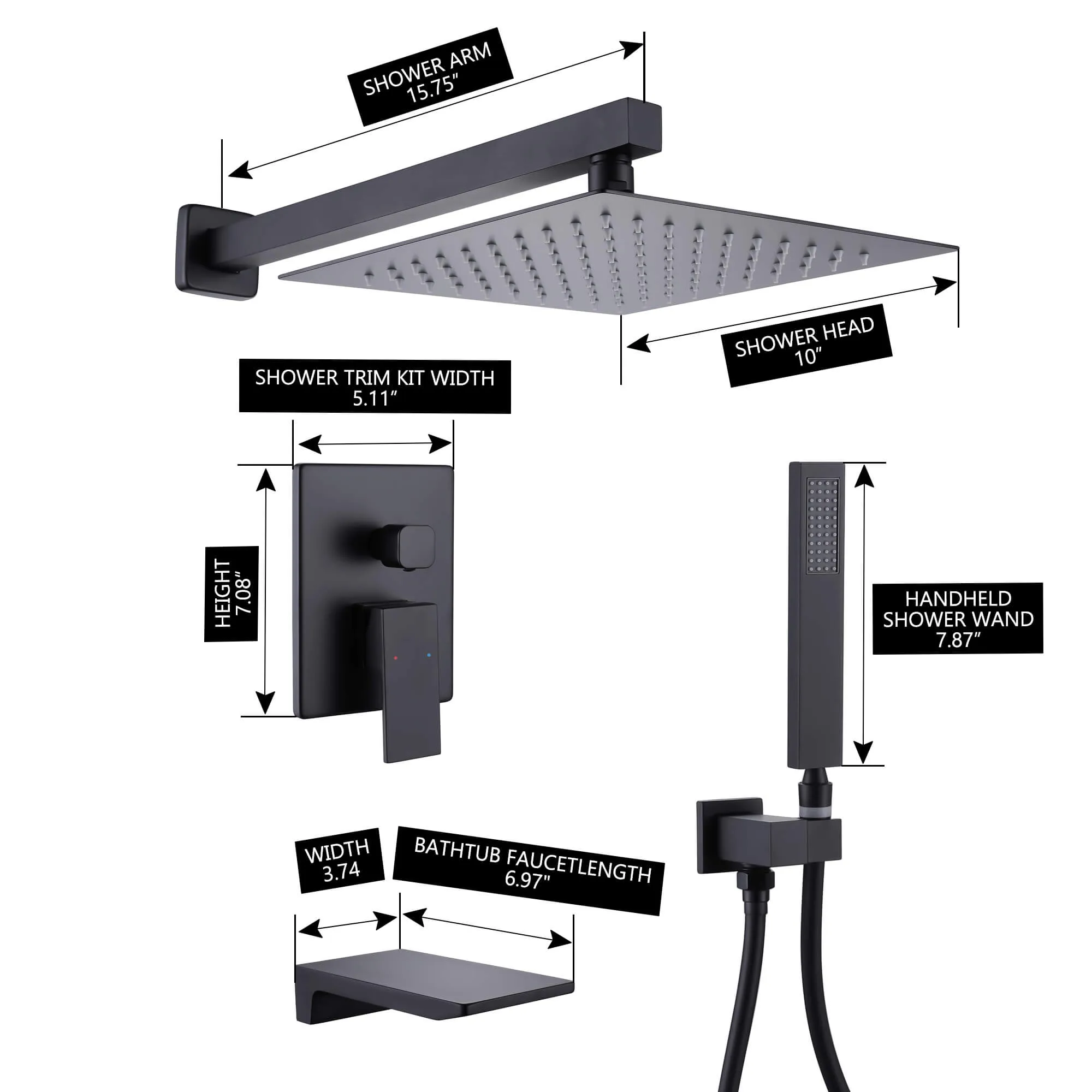 3-Function Pressure-Balanced Rain Shower System with Tub Spout RB0906