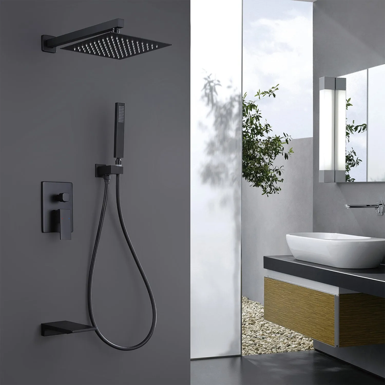 3-Function Pressure-Balanced Rain Shower System with Tub Spout RB0906