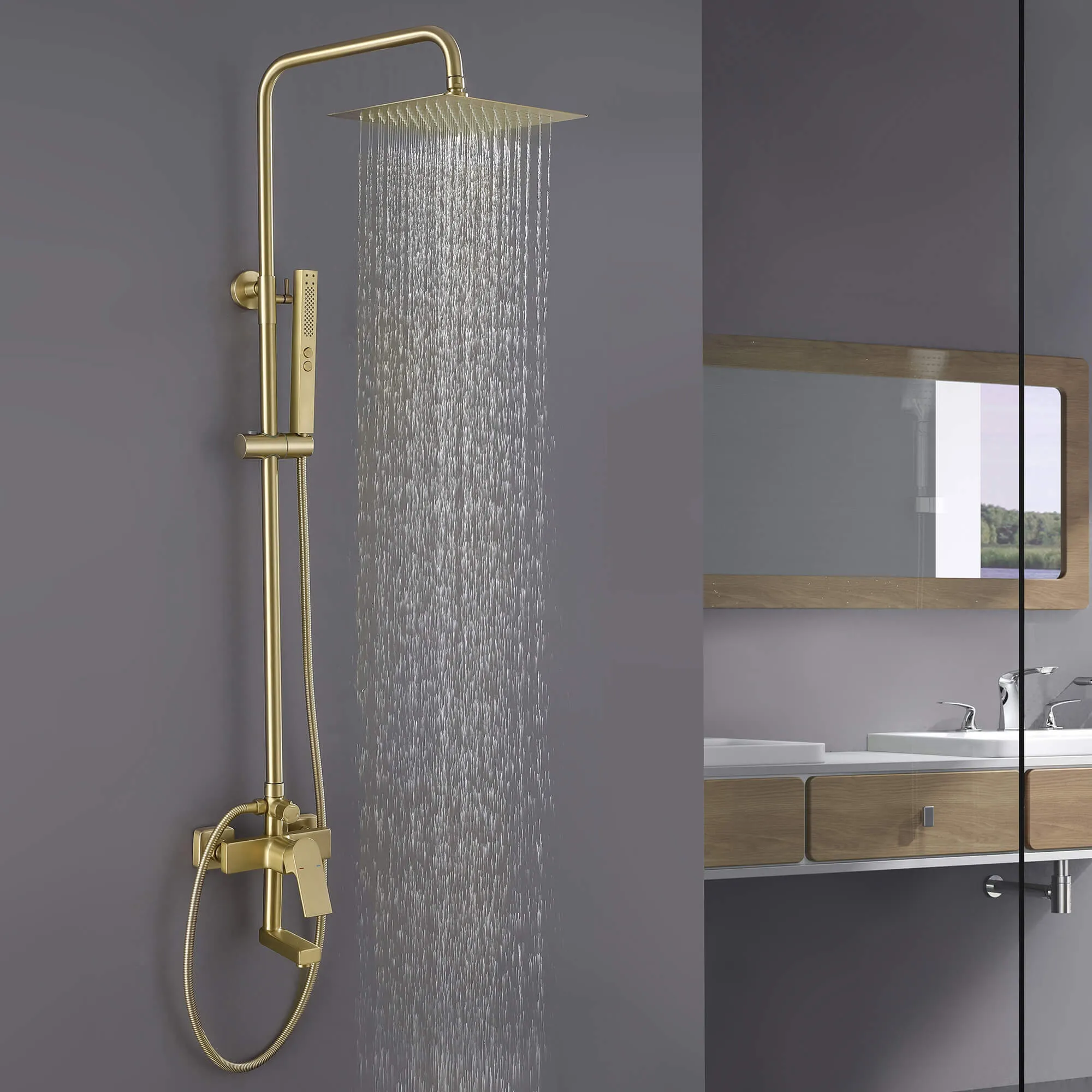 3-Function Shower System with Dual Mode Hand Shower (Jet Spray) Brushed Gold HG6914BG