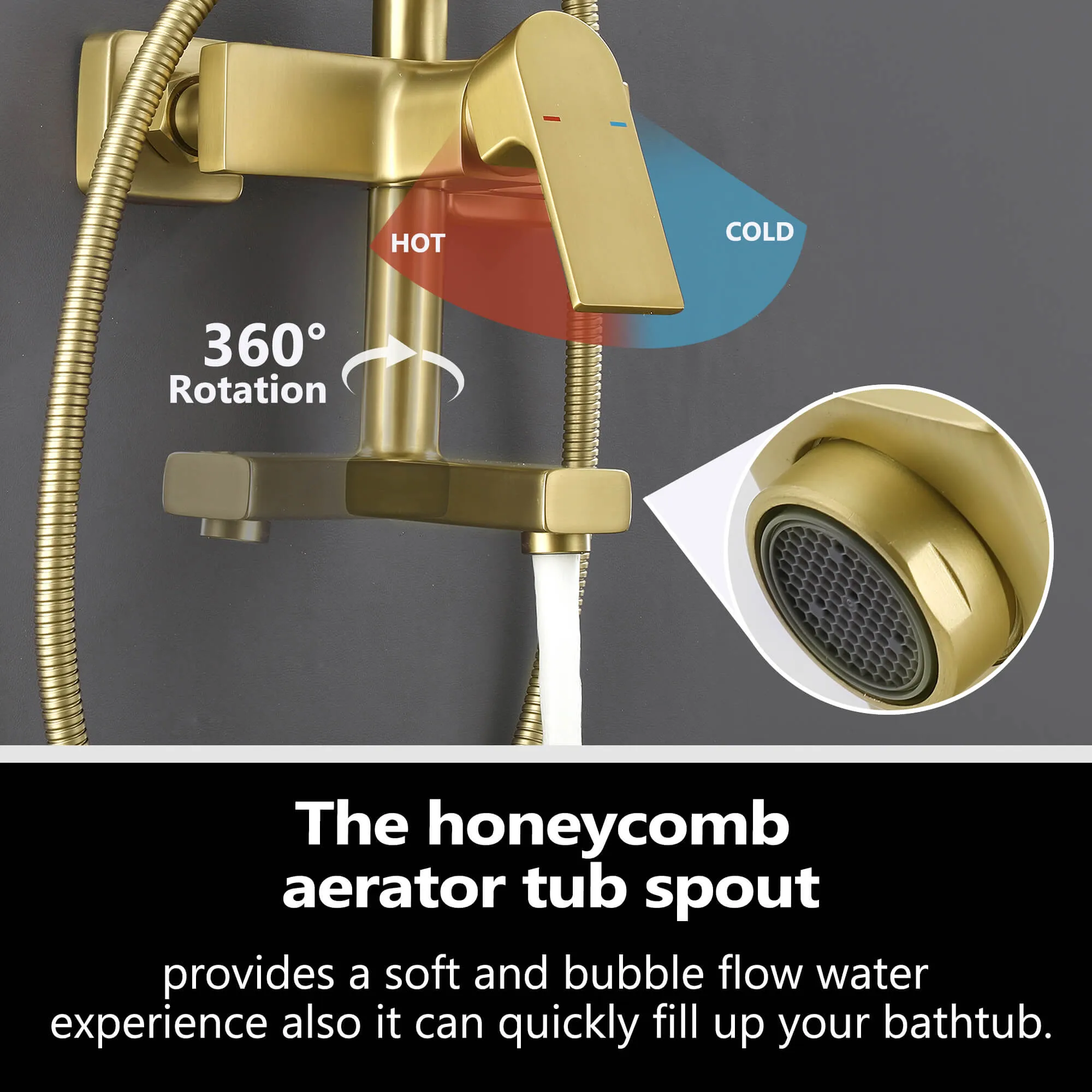 3-Function Shower System with Dual Mode Hand Shower (Jet Spray) Brushed Gold HG6914BG