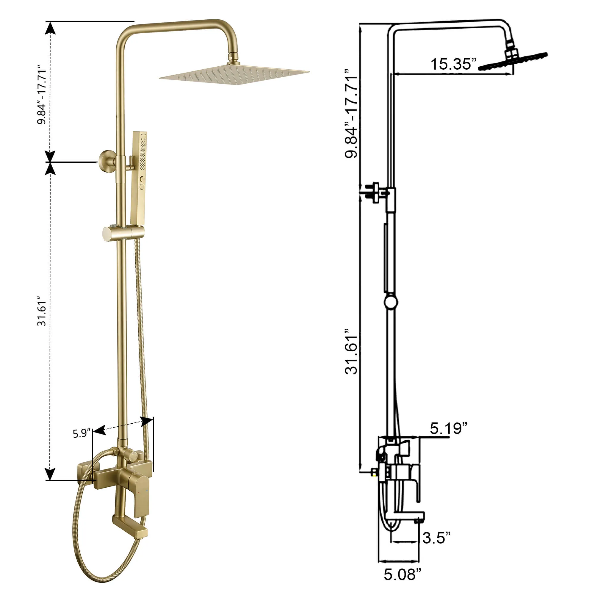 3-Function Shower System with Dual Mode Hand Shower (Jet Spray) Brushed Gold HG6914BG