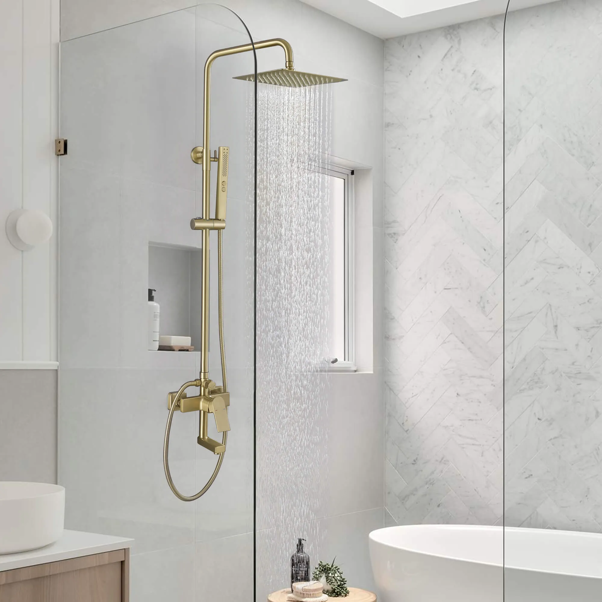 3-Function Shower System with Dual Mode Hand Shower (Jet Spray) Brushed Gold HG6914BG