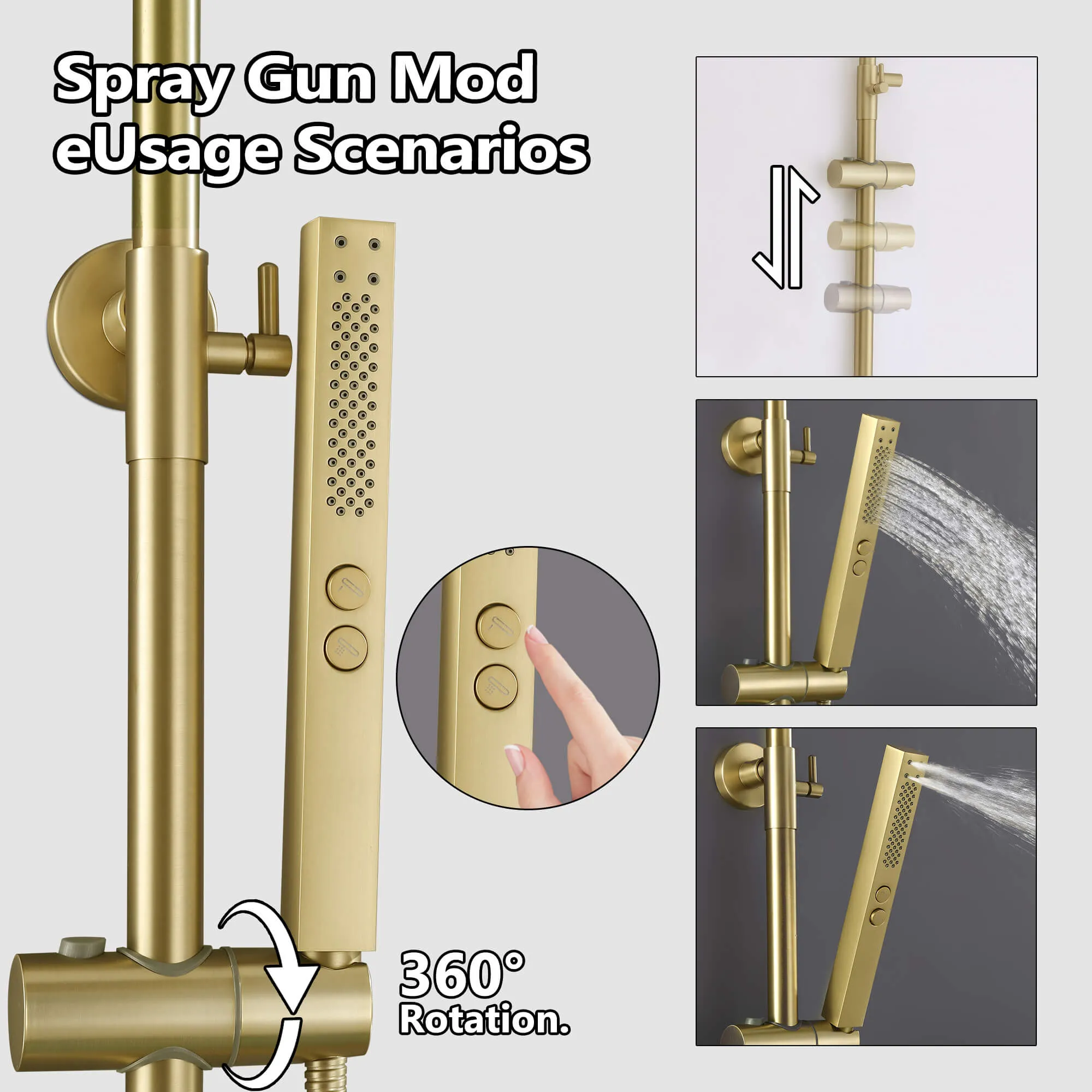3-Function Shower System with Dual Mode Hand Shower (Jet Spray) Brushed Gold HG6914BG