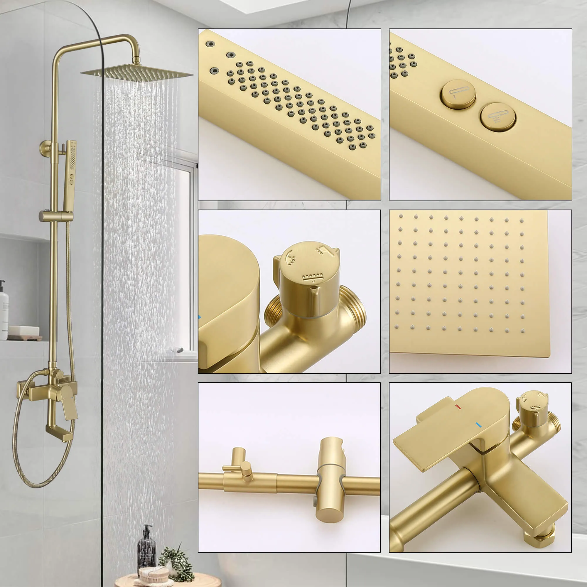 3-Function Shower System with Dual Mode Hand Shower (Jet Spray) Brushed Gold HG6914BG