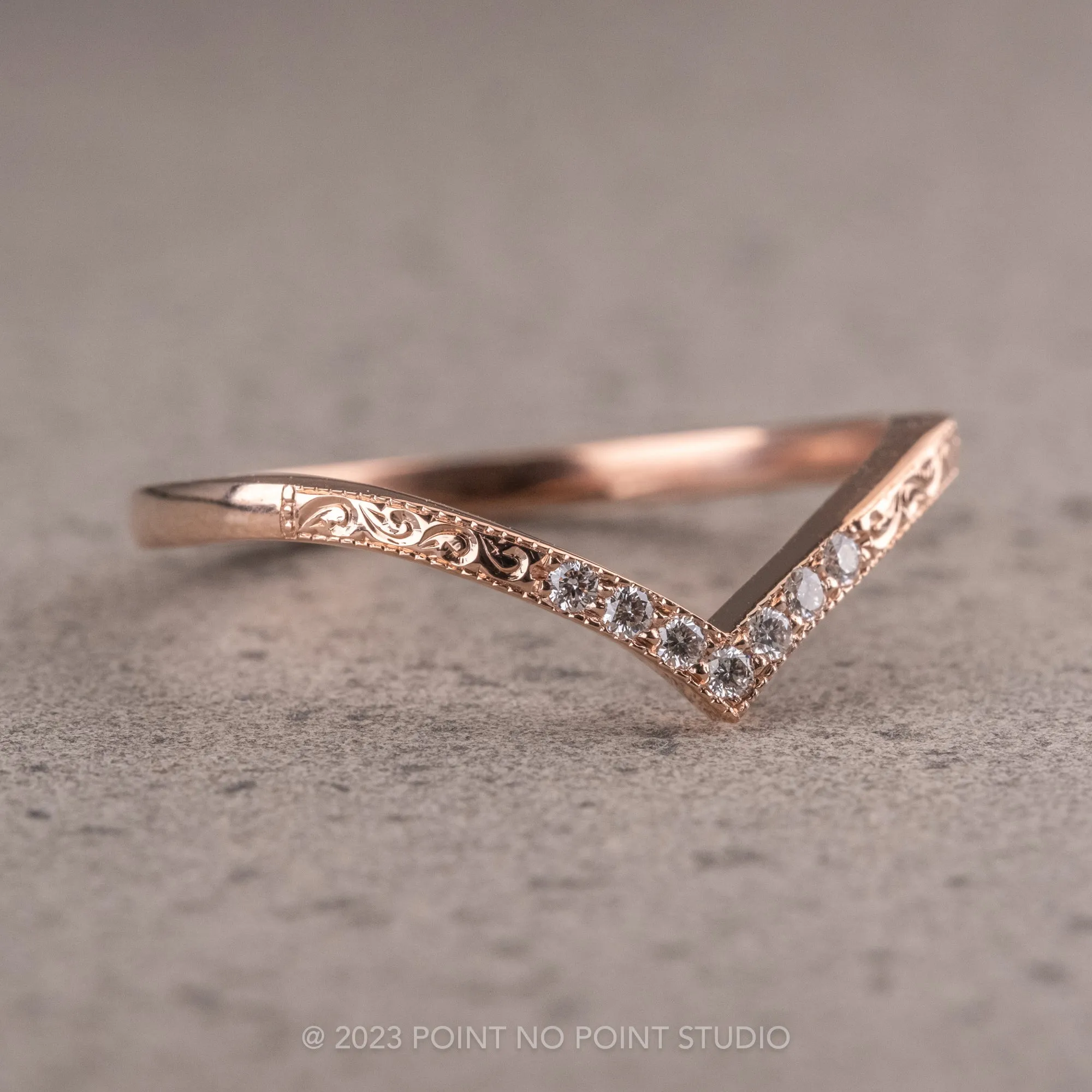 7 Diamond Vintage Vivian Wedding Band, 14k Rose Gold