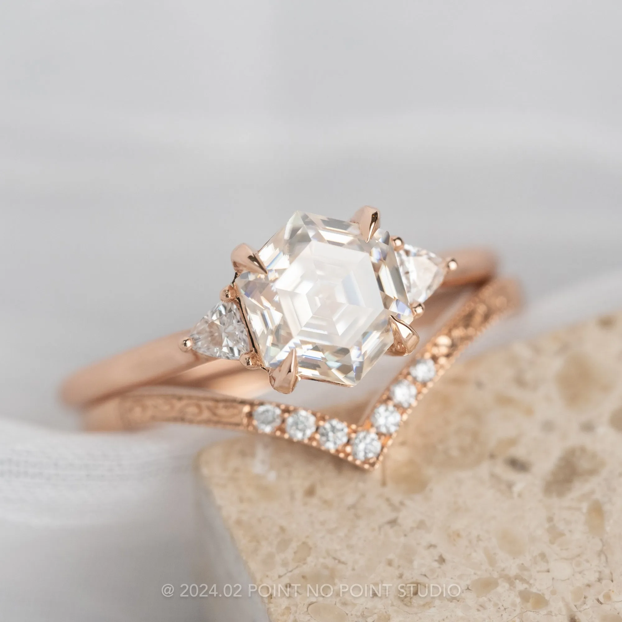 7 Diamond Vintage Vivian Wedding Band, 14k Rose Gold