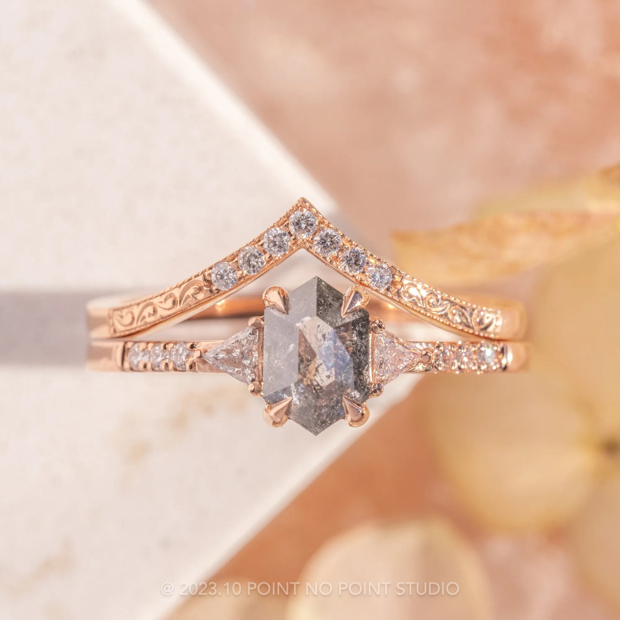 7 Diamond Vintage Vivian Wedding Band, 14k Rose Gold