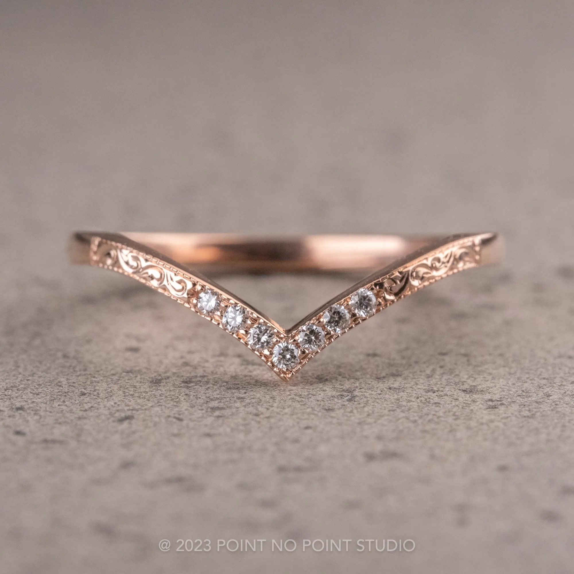 7 Diamond Vintage Vivian Wedding Band, 14k Rose Gold