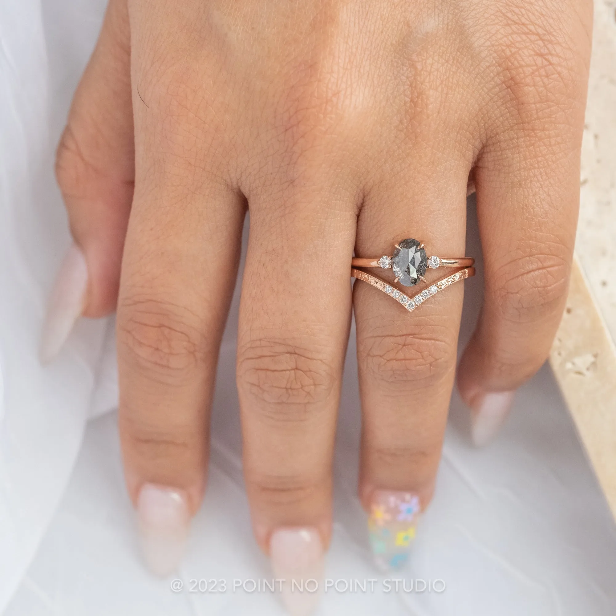 7 Diamond Vintage Vivian Wedding Band, 14k Rose Gold