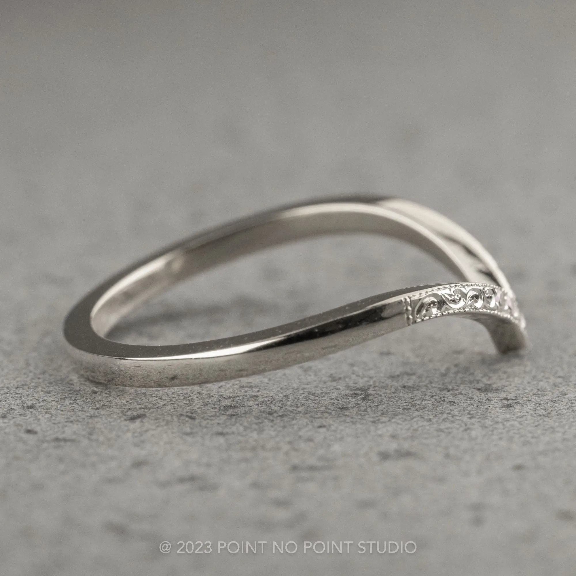 7 Diamond Vintage Vivian Wedding Band, 14k White Gold
