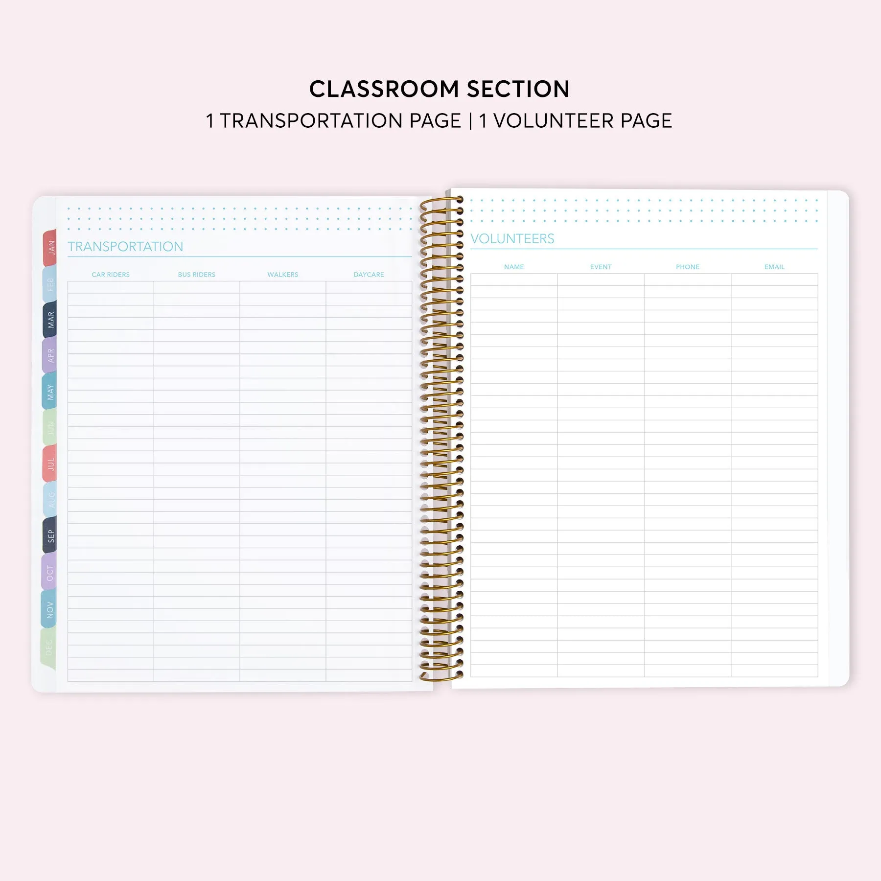 8.5x11 Teacher Planner - Pink Grey Watercolor Gradient