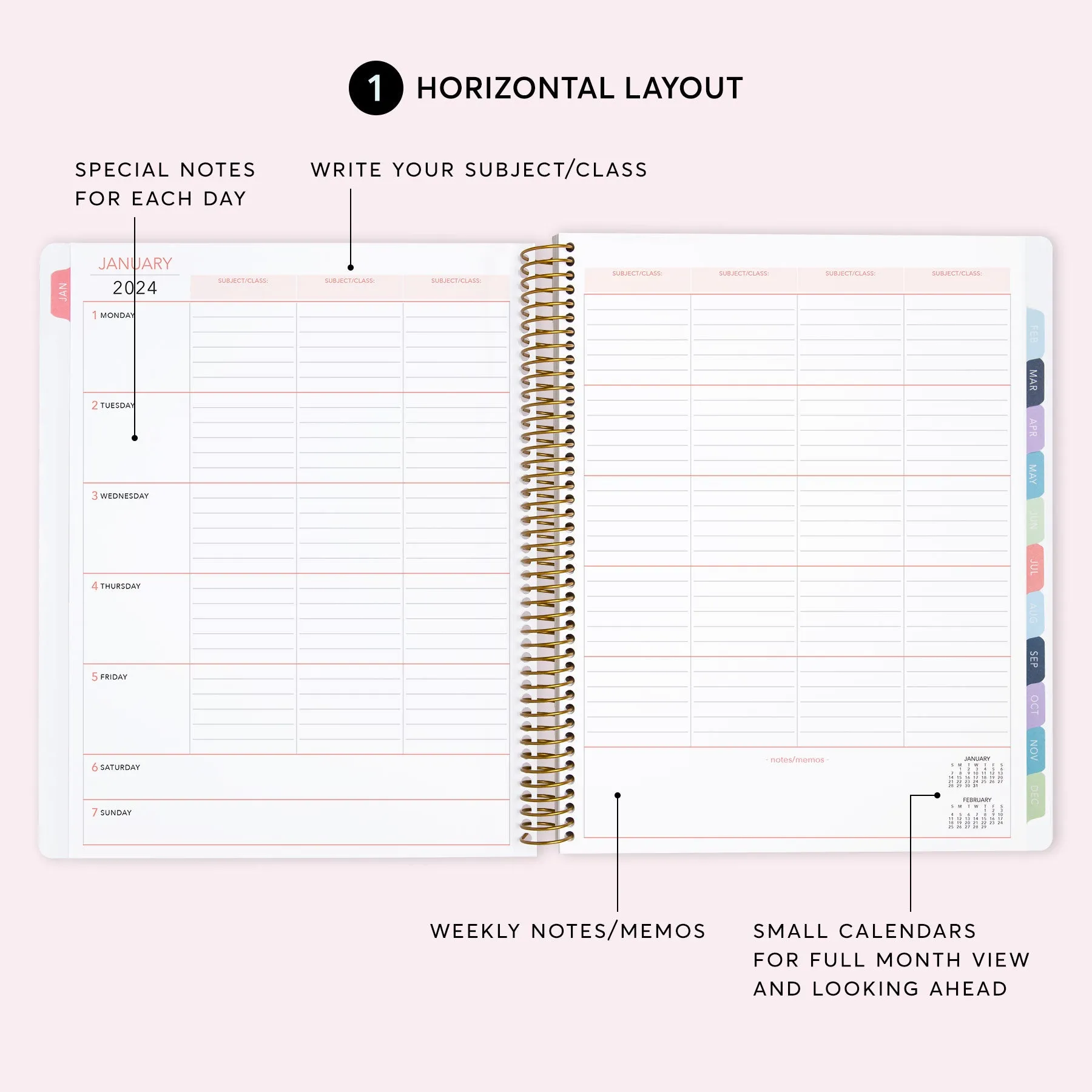8.5x11 Teacher Planner - Pink Grey Watercolor Gradient