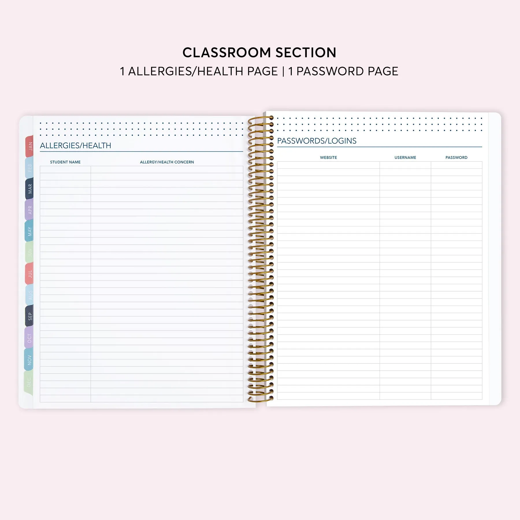 8.5x11 Teacher Planner - Pink Grey Watercolor Gradient