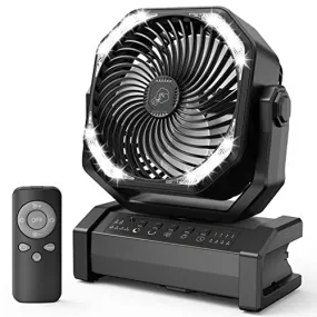 AddAcc 20000mAh Rechargeable Camping Fan - Battery Operated Fan with Light & Remote, Auto Oscillating, 4 Timer, 60 Hrs Work Cordless Tent Fan for Travel Outdoor RV Garage Power Outage Emergency