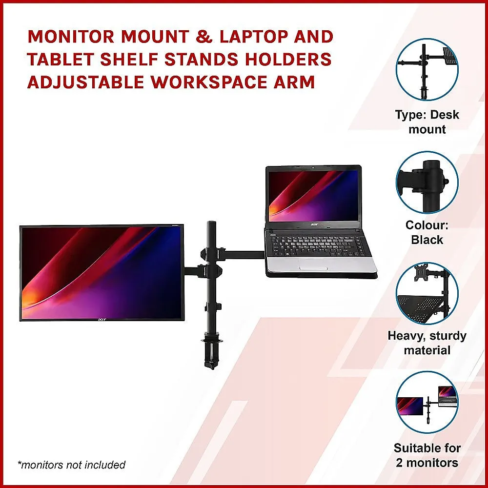Adjustable Dual Monitor & Laptop Desk Mount Stand - Black