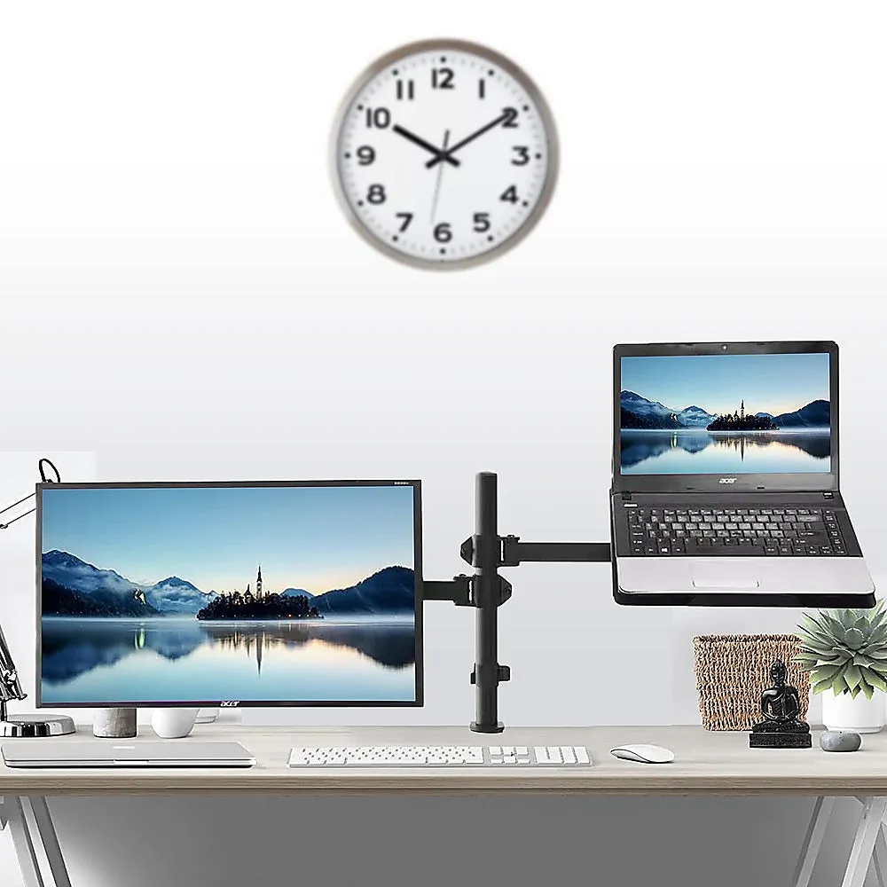 Adjustable Dual Monitor & Laptop Desk Mount Stand - Black