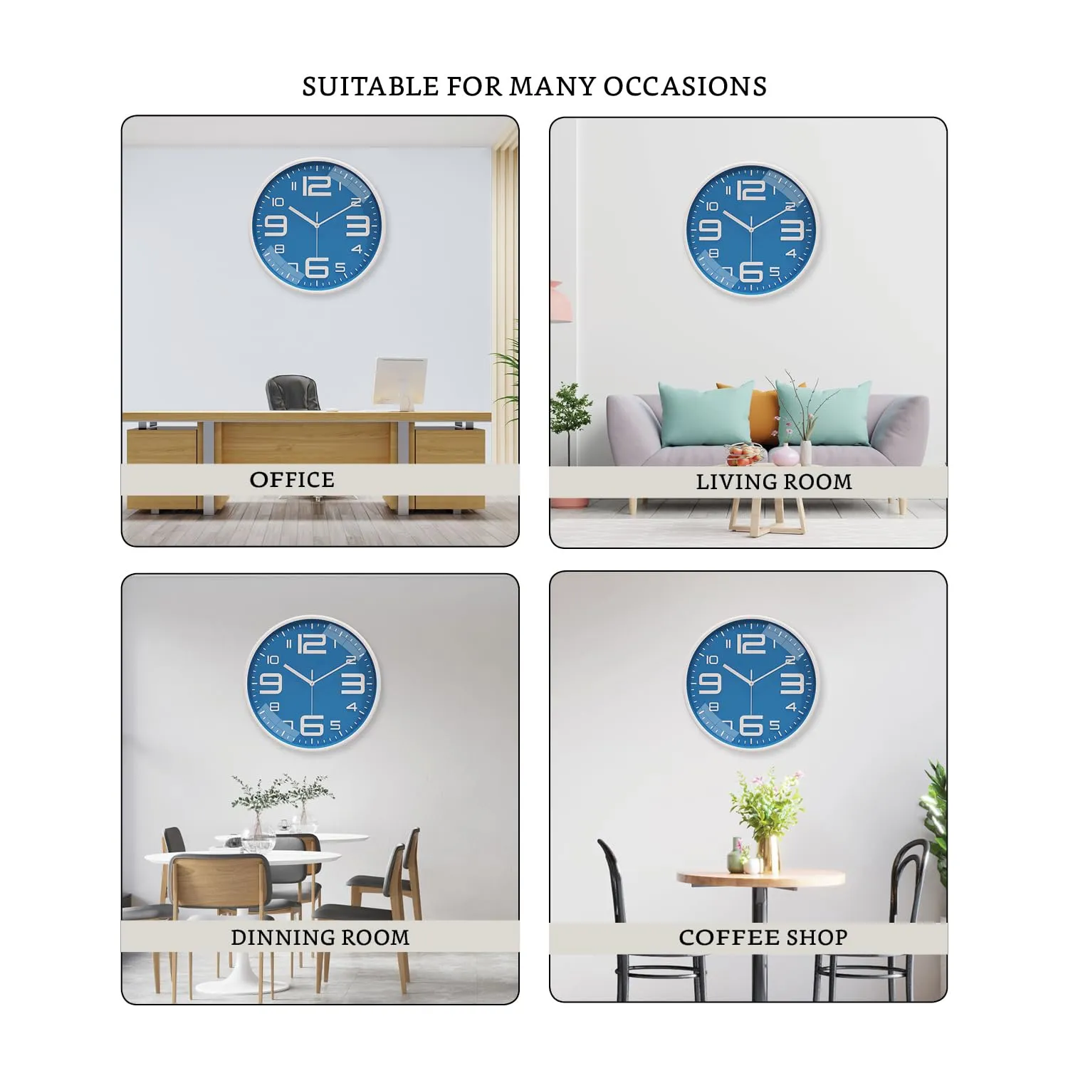 Amazon Brand - Solimo Plastic Analog Wall Clock, Quartz Movement, Silent Sweep, Bold Numeric Time Indicator, Decorative (30 Cm X 30 Cm, Sea Blue)
