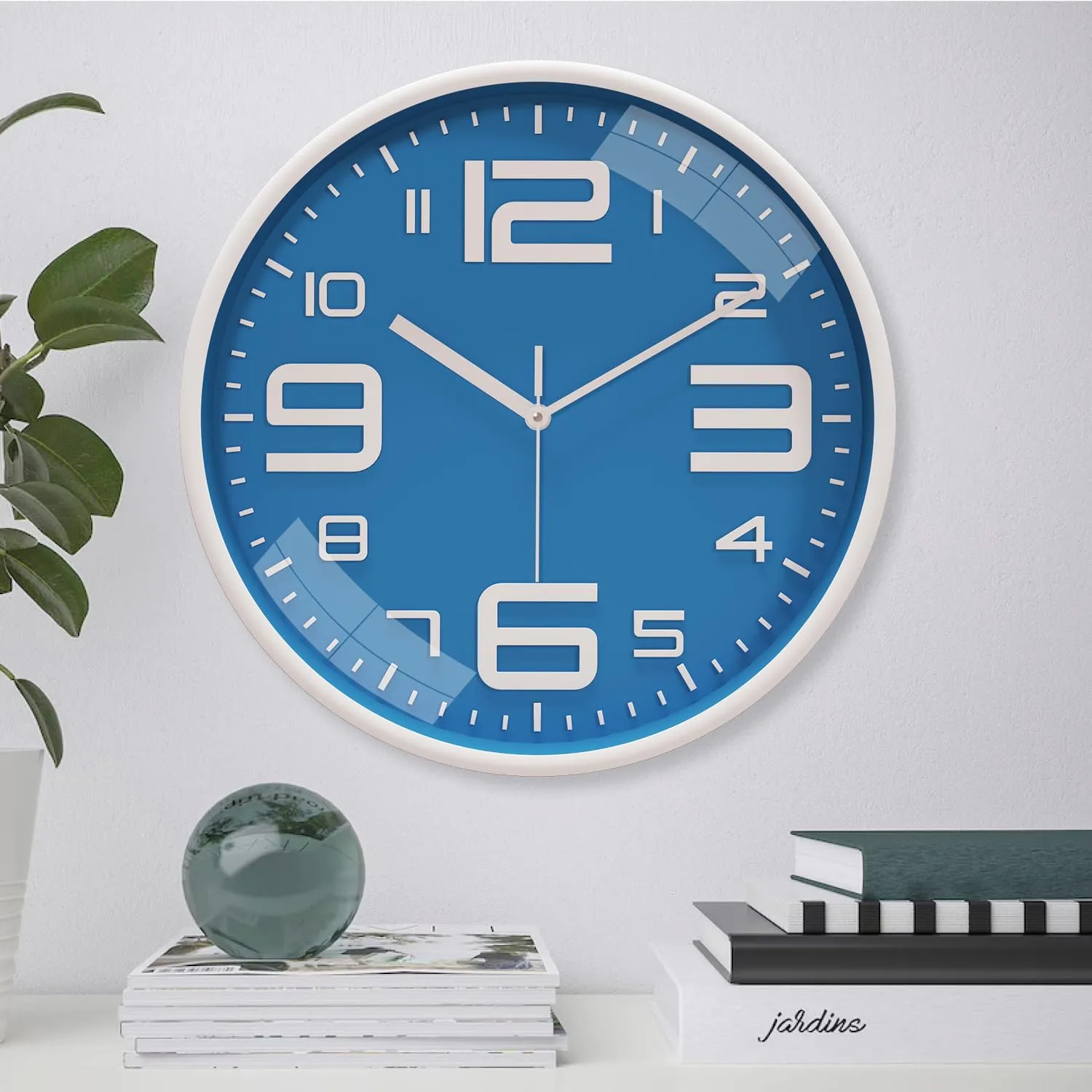 Amazon Brand - Solimo Plastic Analog Wall Clock, Quartz Movement, Silent Sweep, Bold Numeric Time Indicator, Decorative (30 Cm X 30 Cm, Sea Blue)