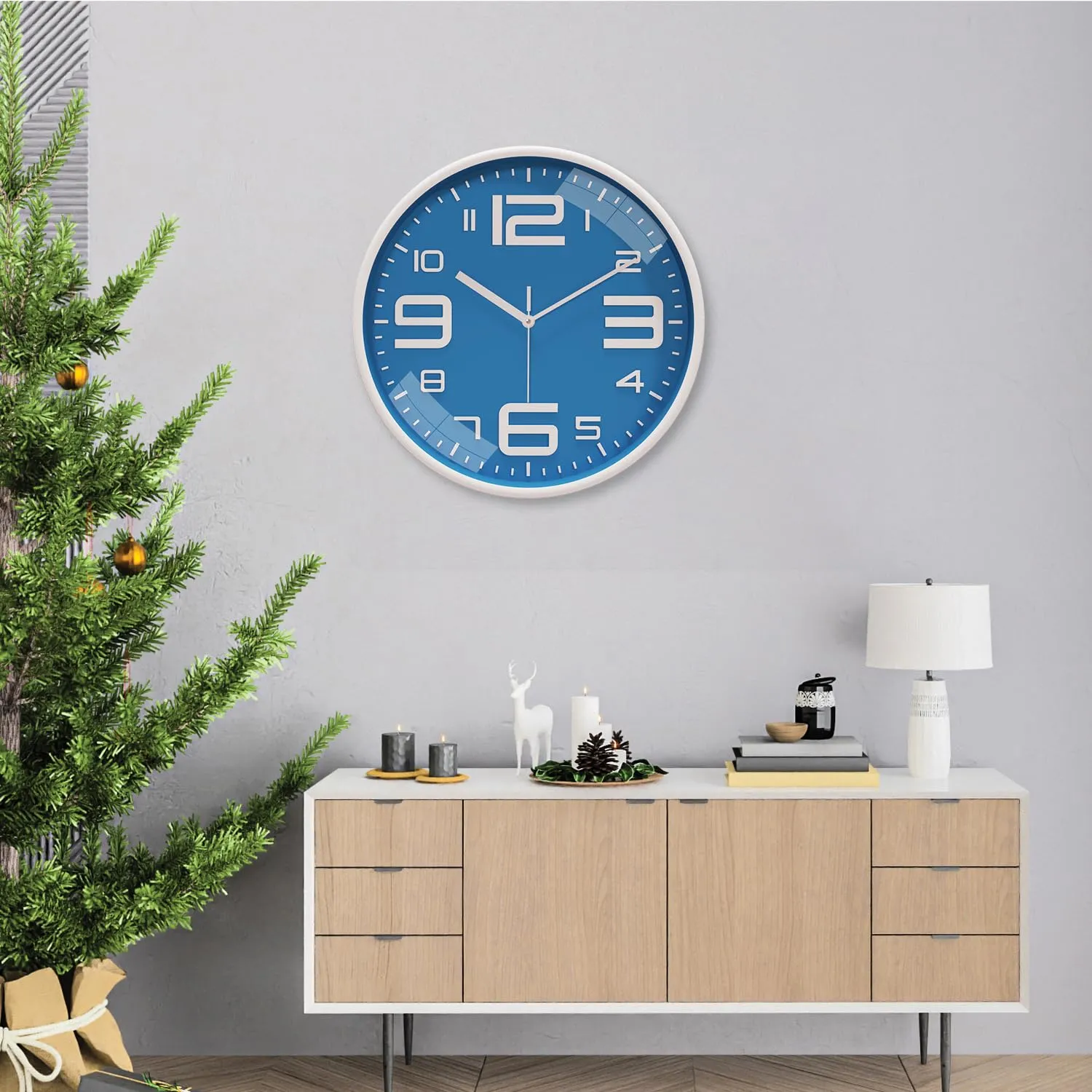 Amazon Brand - Solimo Plastic Analog Wall Clock, Quartz Movement, Silent Sweep, Bold Numeric Time Indicator, Decorative (30 Cm X 30 Cm, Sea Blue)