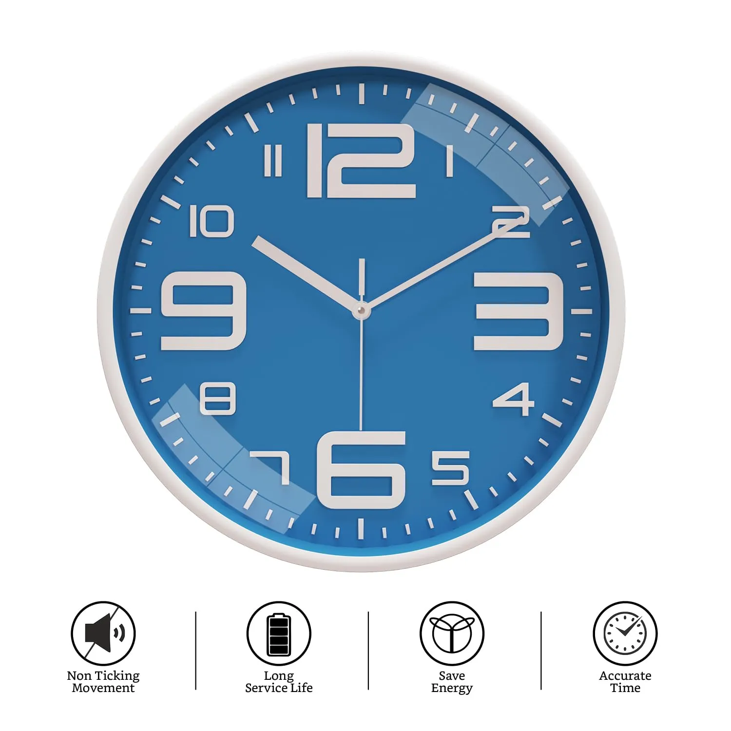 Amazon Brand - Solimo Plastic Analog Wall Clock, Quartz Movement, Silent Sweep, Bold Numeric Time Indicator, Decorative (30 Cm X 30 Cm, Sea Blue)