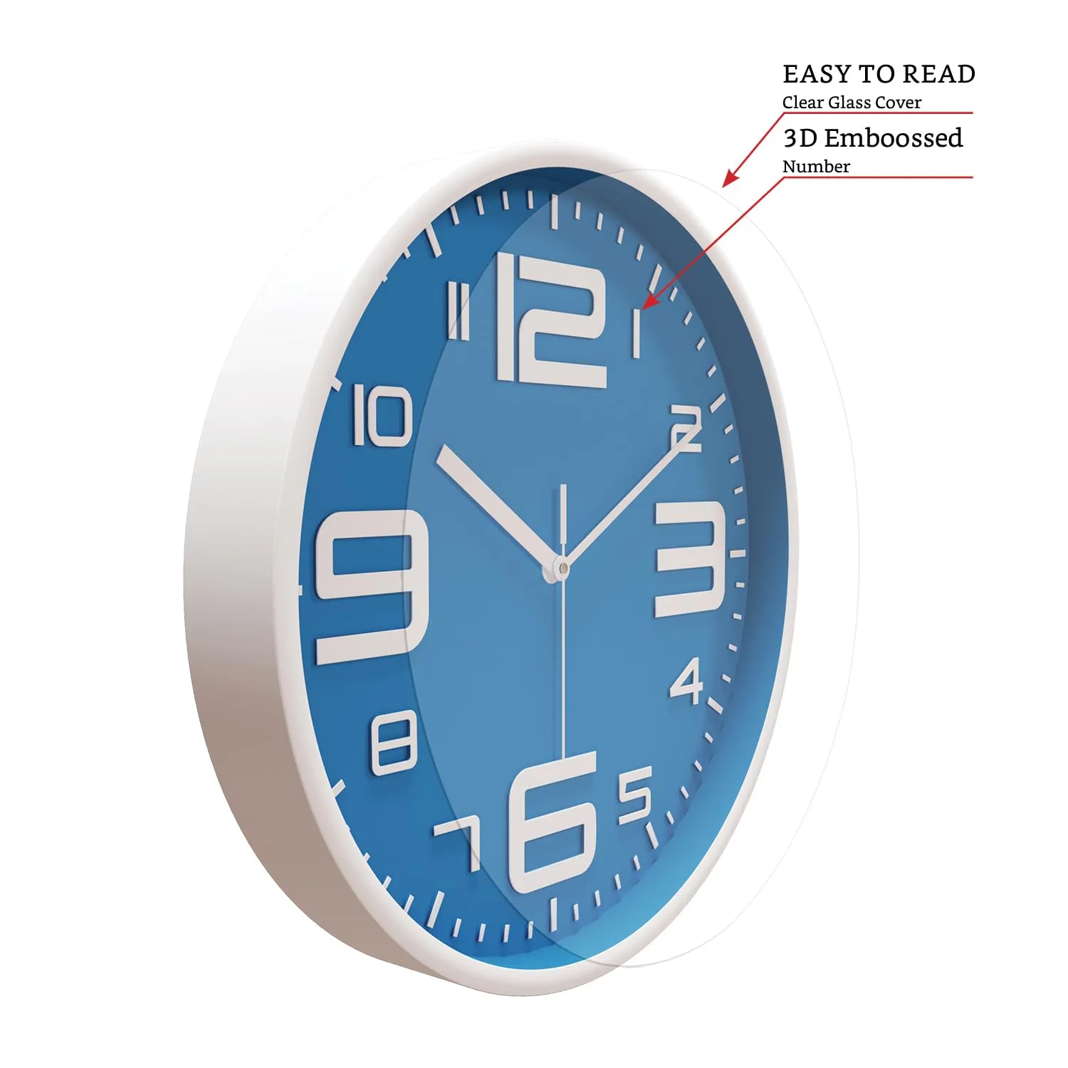 Amazon Brand - Solimo Plastic Analog Wall Clock, Quartz Movement, Silent Sweep, Bold Numeric Time Indicator, Decorative (30 Cm X 30 Cm, Sea Blue)