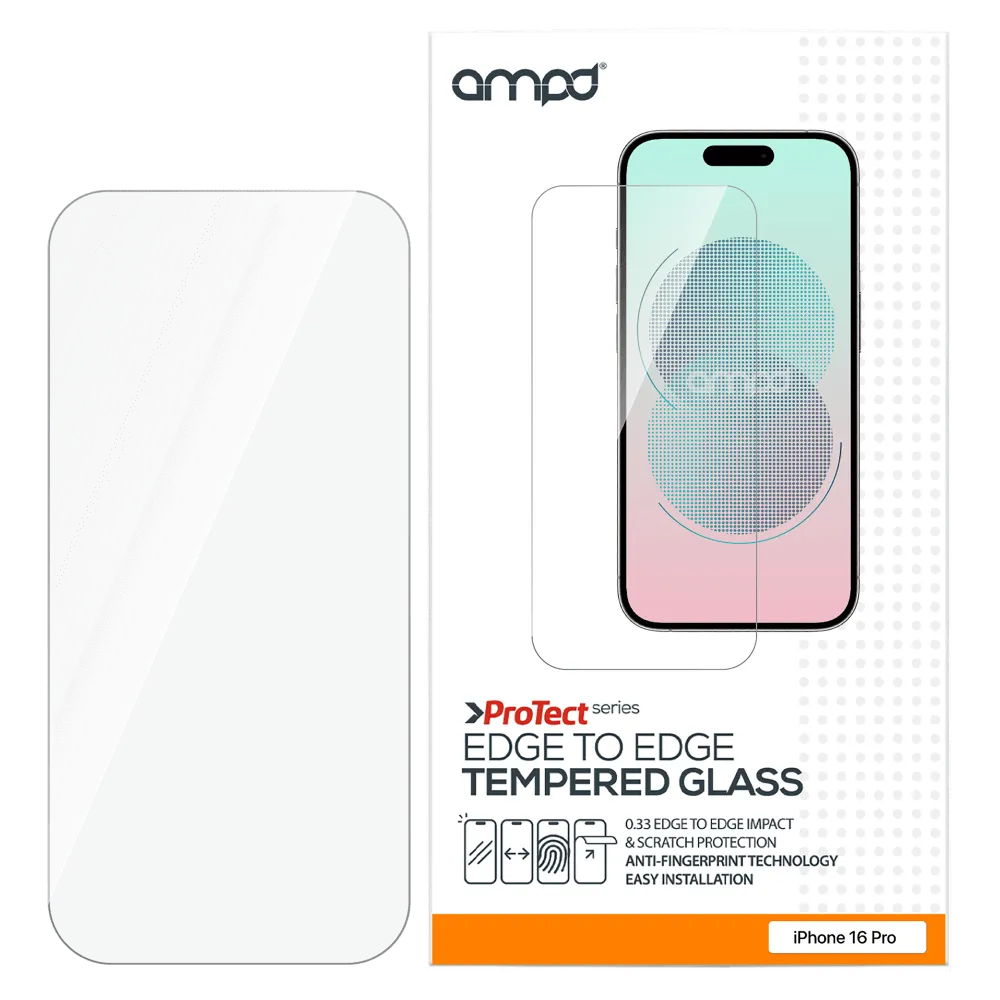AMPD 0.33 Impact Flex Clear Tempered Glass Screen Protector for Apple iPhone 16 Pro by AMPD