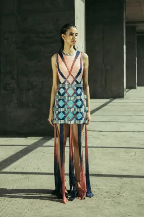 Angular Silk Organza & Chiffon Applique Dress
