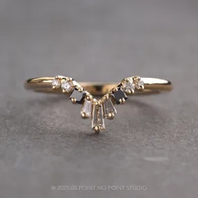 Baguette Diamond V Wedding Band, Small Ombre Wren Setting, 14K Yellow Gold