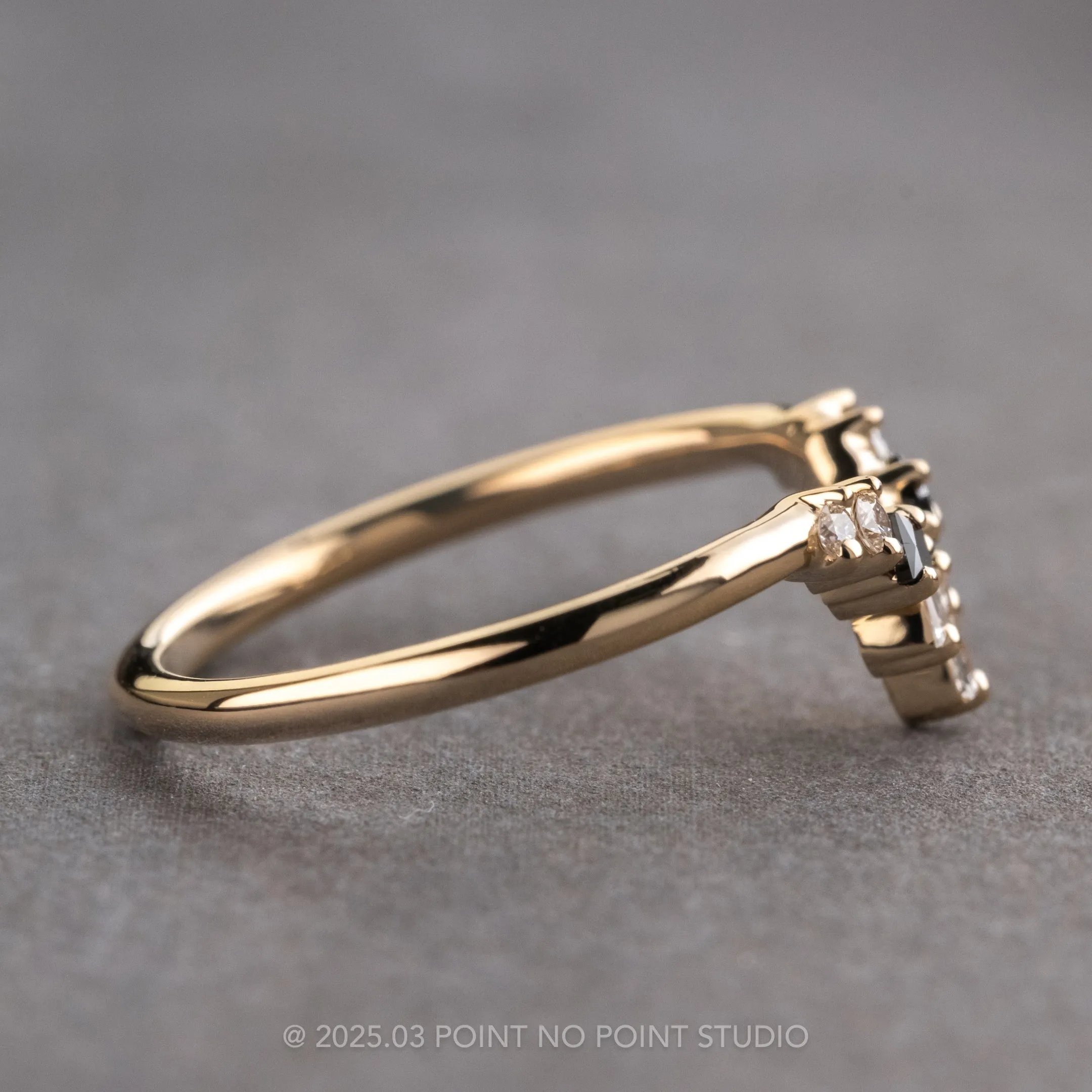 Baguette Diamond V Wedding Band, Small Ombre Wren Setting, 14K Yellow Gold