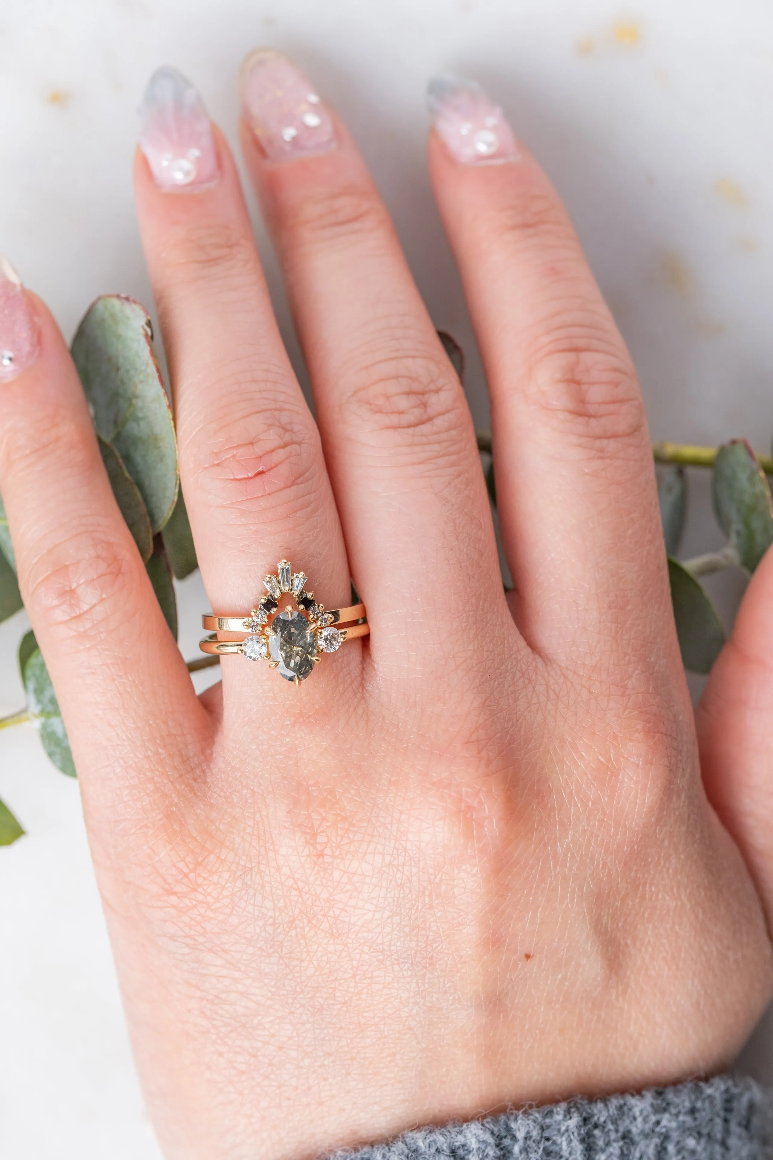 Baguette Diamond Wedding Band, Small Ombre Wren Setting, 14K Yellow Gold