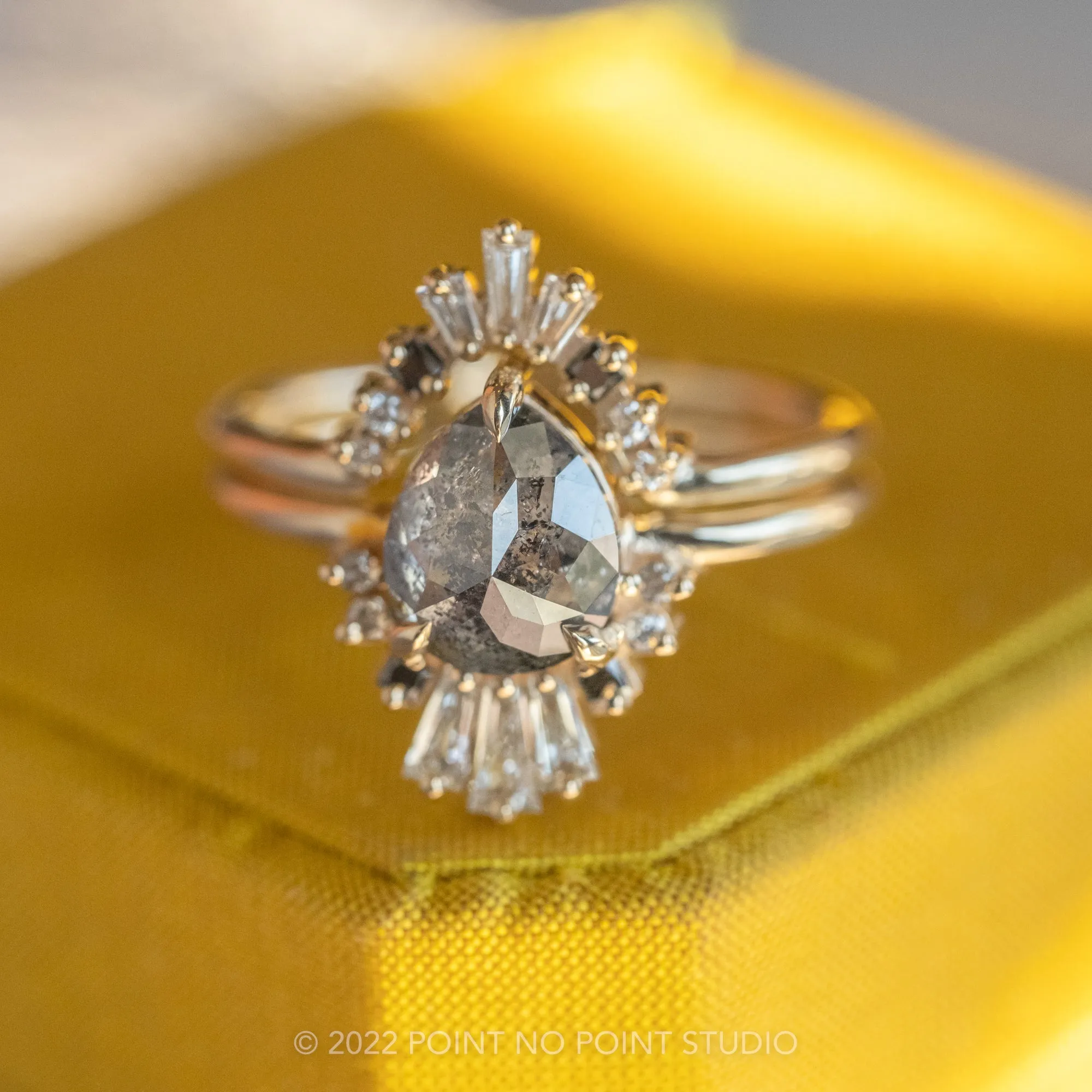 Baguette Diamond Wedding Band, Small Ombre Wren Setting, 14K Yellow Gold
