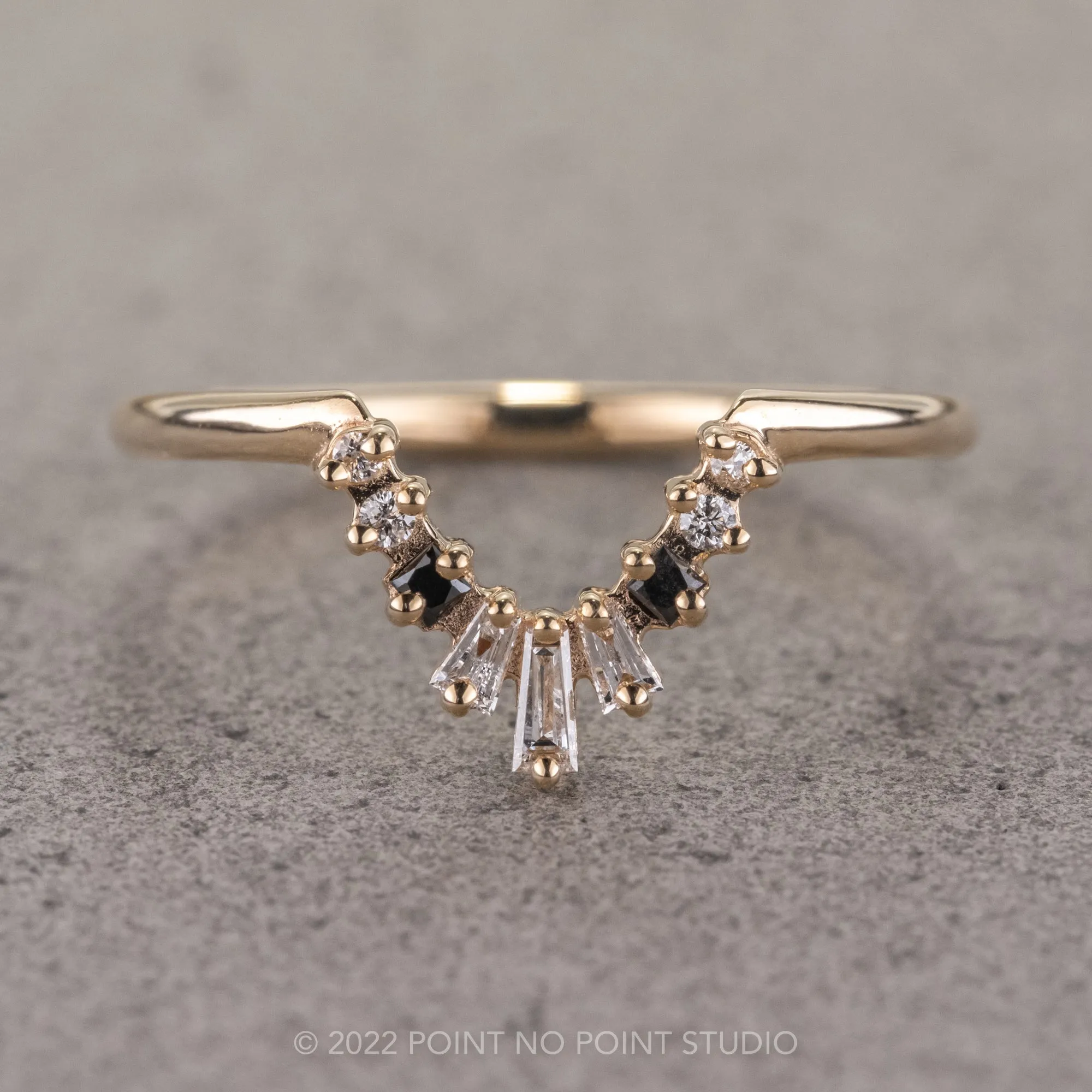 Baguette Diamond Wedding Band, Small Ombre Wren Setting, 14K Yellow Gold