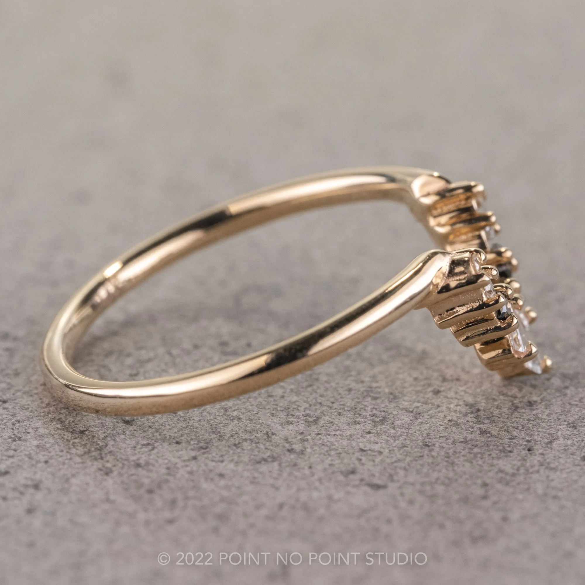 Baguette Diamond Wedding Band, Small Ombre Wren Setting, 14K Yellow Gold