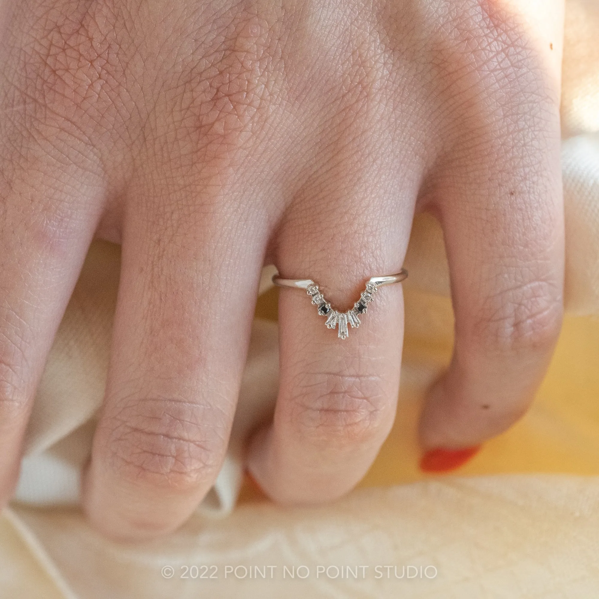 Baguette Diamond Wedding Band, Small Ombre Wren Setting, Platinum