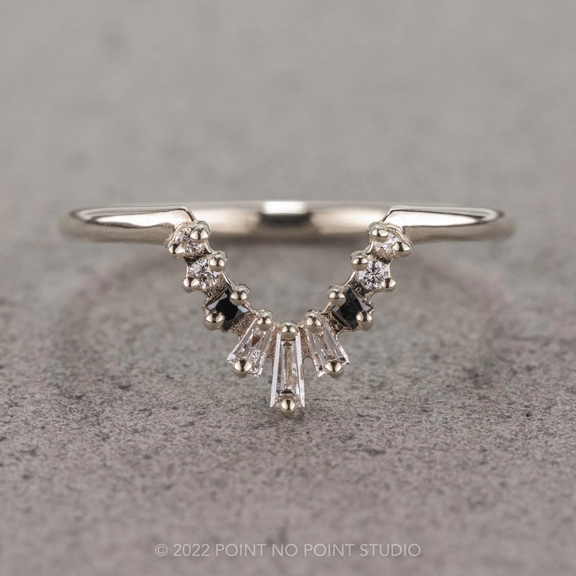 Baguette Diamond Wedding Band, Small Ombre Wren Setting, Platinum