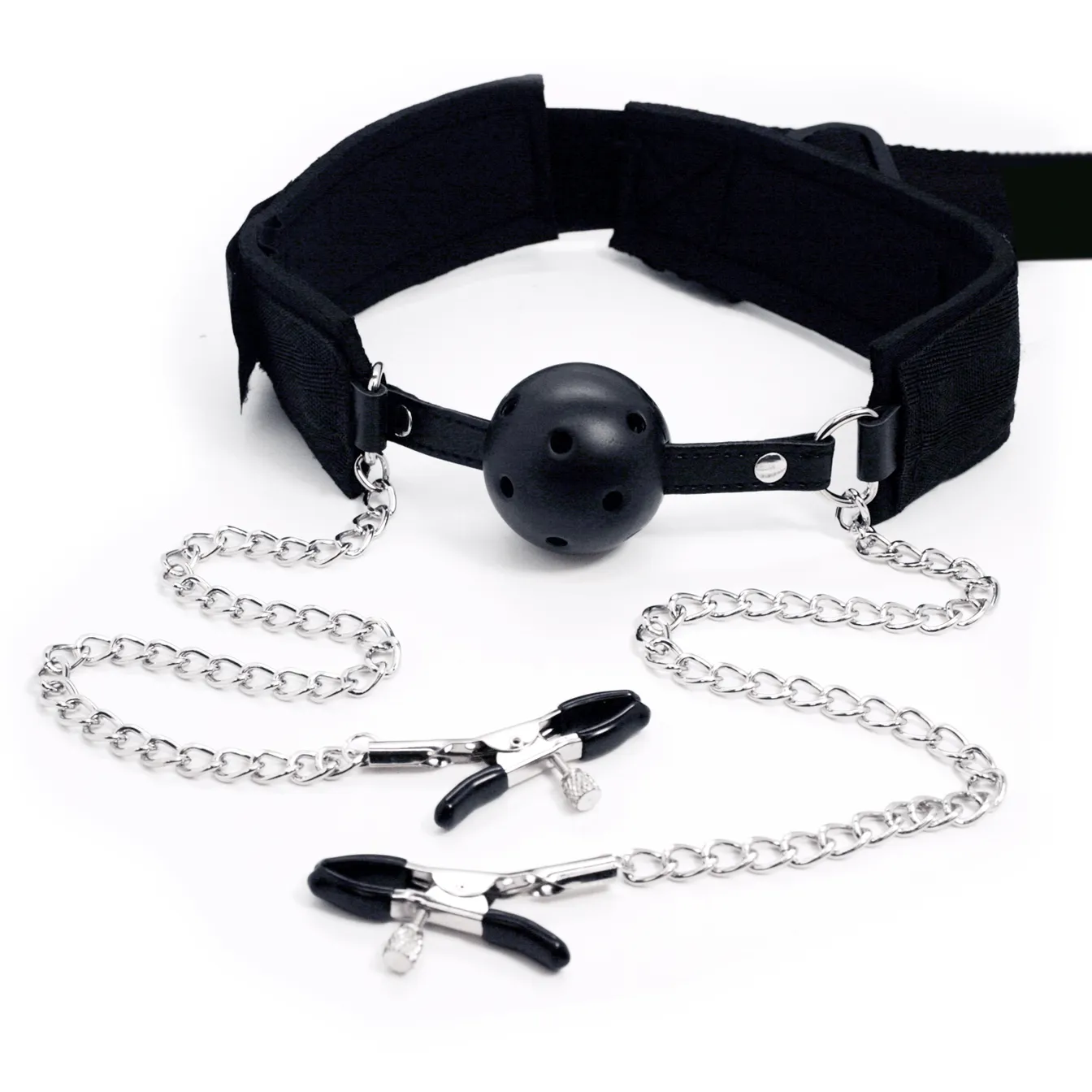 Ball Gag, Nipple Clamp, and Bondage Restraint System