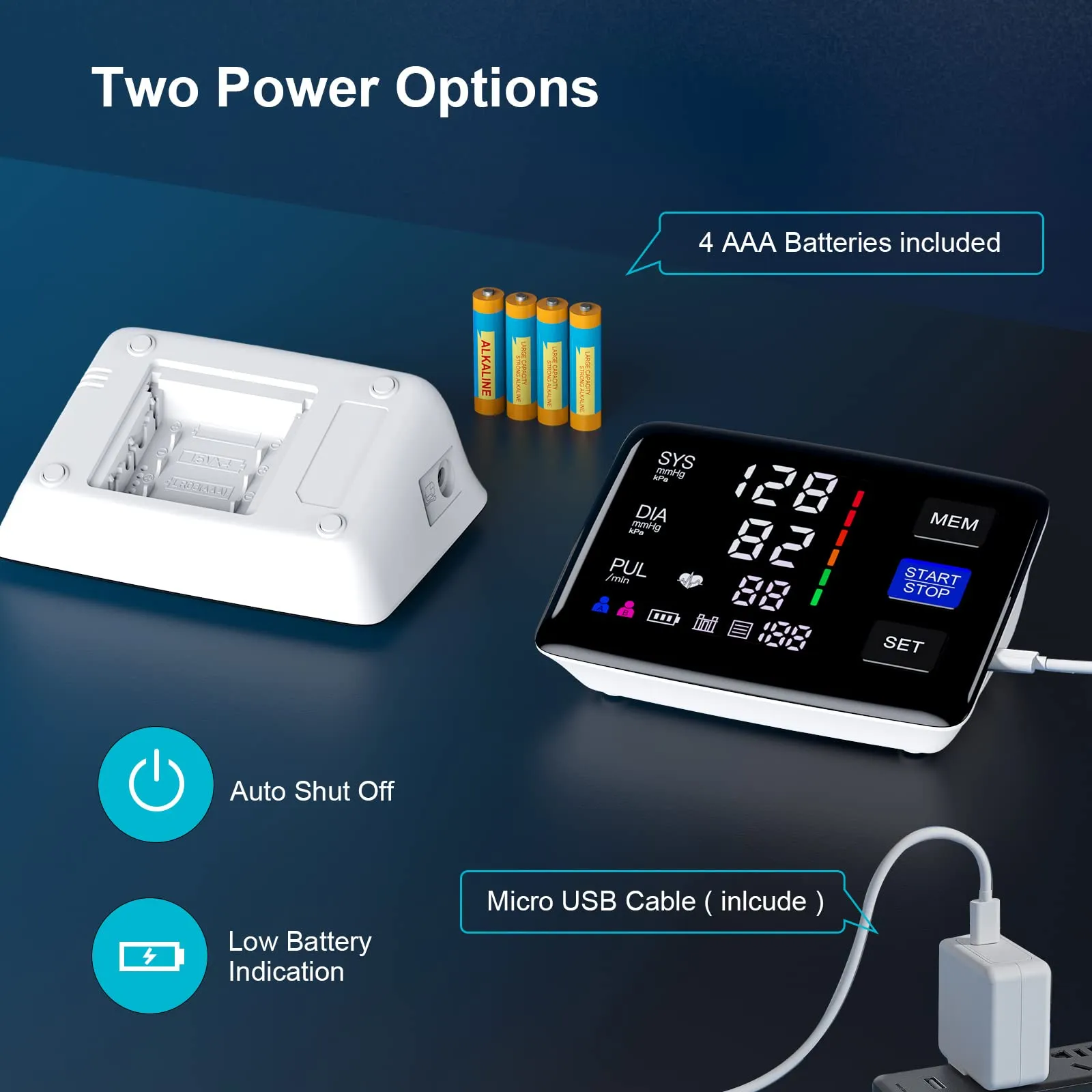 Blood Pressure Monitor, 9-17'' & 13-21'' Extra Large Blood Pressure Cuff Upper Arm, LED Color Backlit Screen Automatic Digital Blood Pressure Machine with USB Cable and 4 AAA Batteries