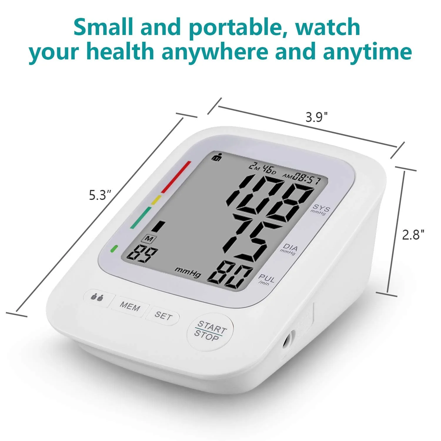 Blood Pressure Monitor Cuffs for Home Use, Upper Arm Digital BP Monitor with Large Cuff 8.66-16.5", 2 Users 180 Memory with Date & Time, Irregular Heart Rate Indication, with DC Adapter