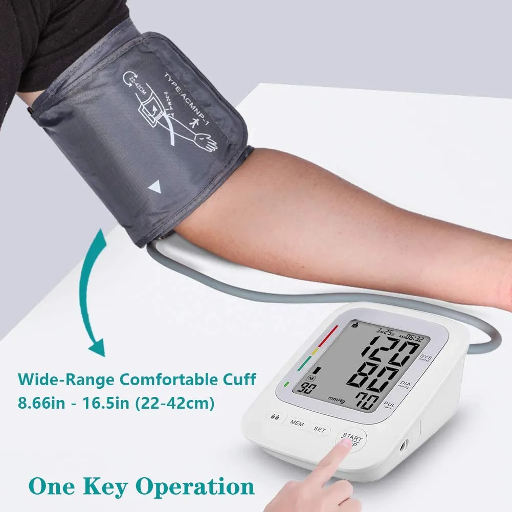 Blood Pressure Monitor Cuffs for Home Use, Upper Arm Digital BP Monitor with Large Cuff 8.66-16.5", 2 Users 180 Memory with Date & Time, Irregular Heart Rate Indication, with DC Adapter