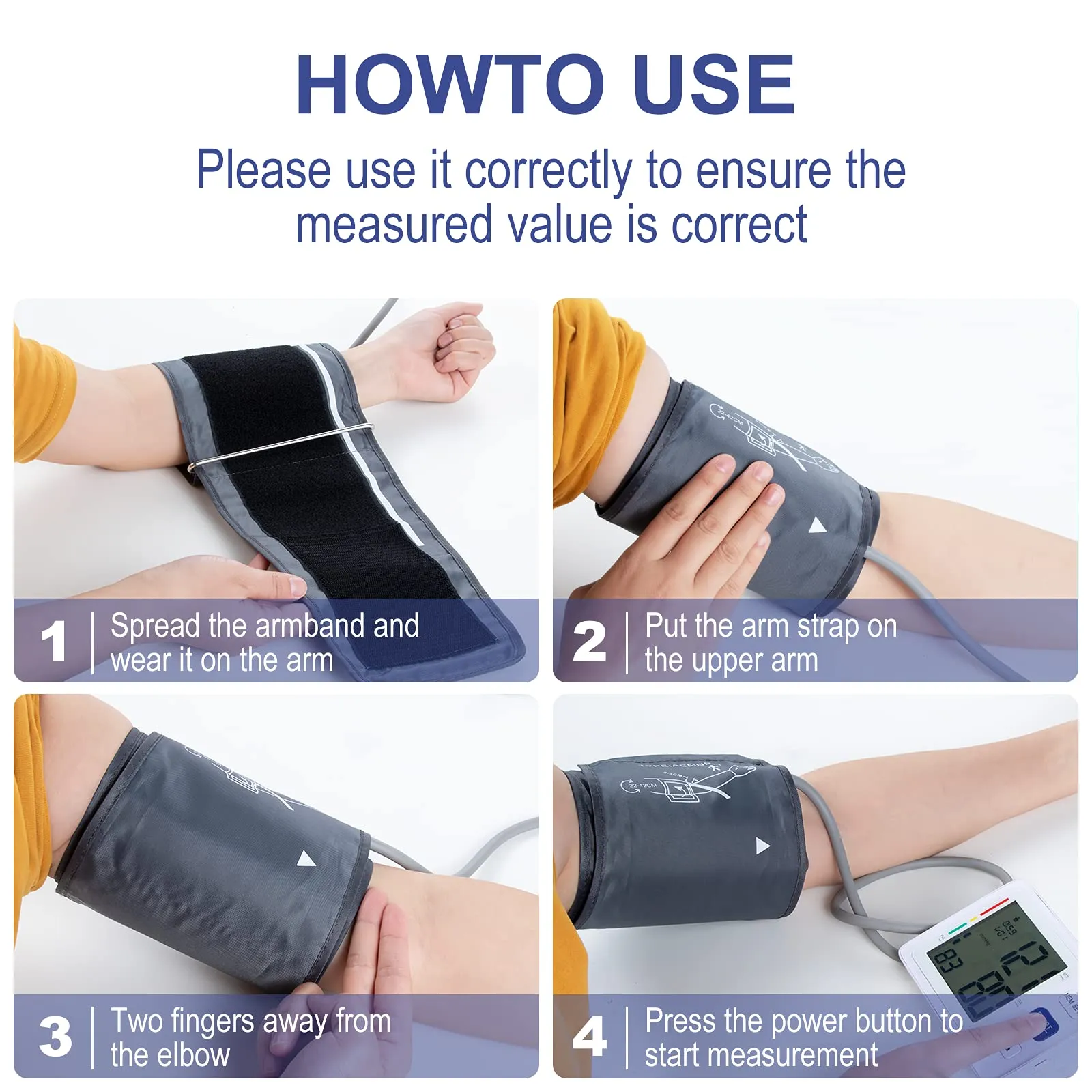 Blood Pressure Monitor Upper Arm Automatic Digital BP Monitor Adjustable Large Cuff Backlit Display 2x500 Memory Includes Batteries Monitoring Meter for Home Use 2 White