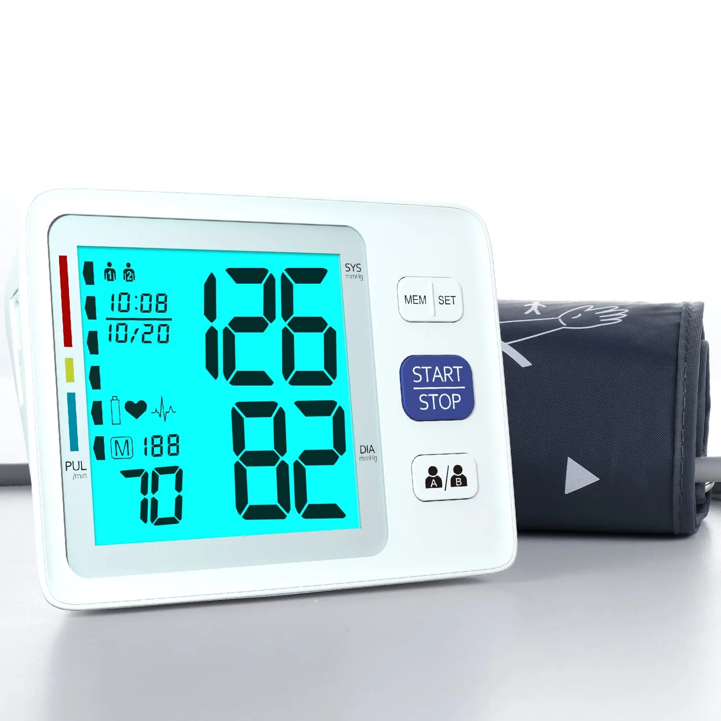 Blood Pressure Monitor Upper Arm Automatic Digital BP Monitor Adjustable Large Cuff Backlit Display 2x500 Memory Includes Batteries Monitoring Meter for Home Use 2 White