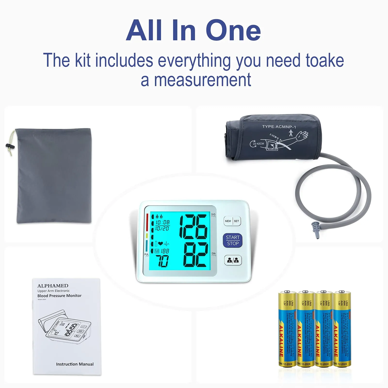 Blood Pressure Monitor Upper Arm Automatic Digital BP Monitor Adjustable Large Cuff Backlit Display 2x500 Memory Includes Batteries Monitoring Meter for Home Use 2 White