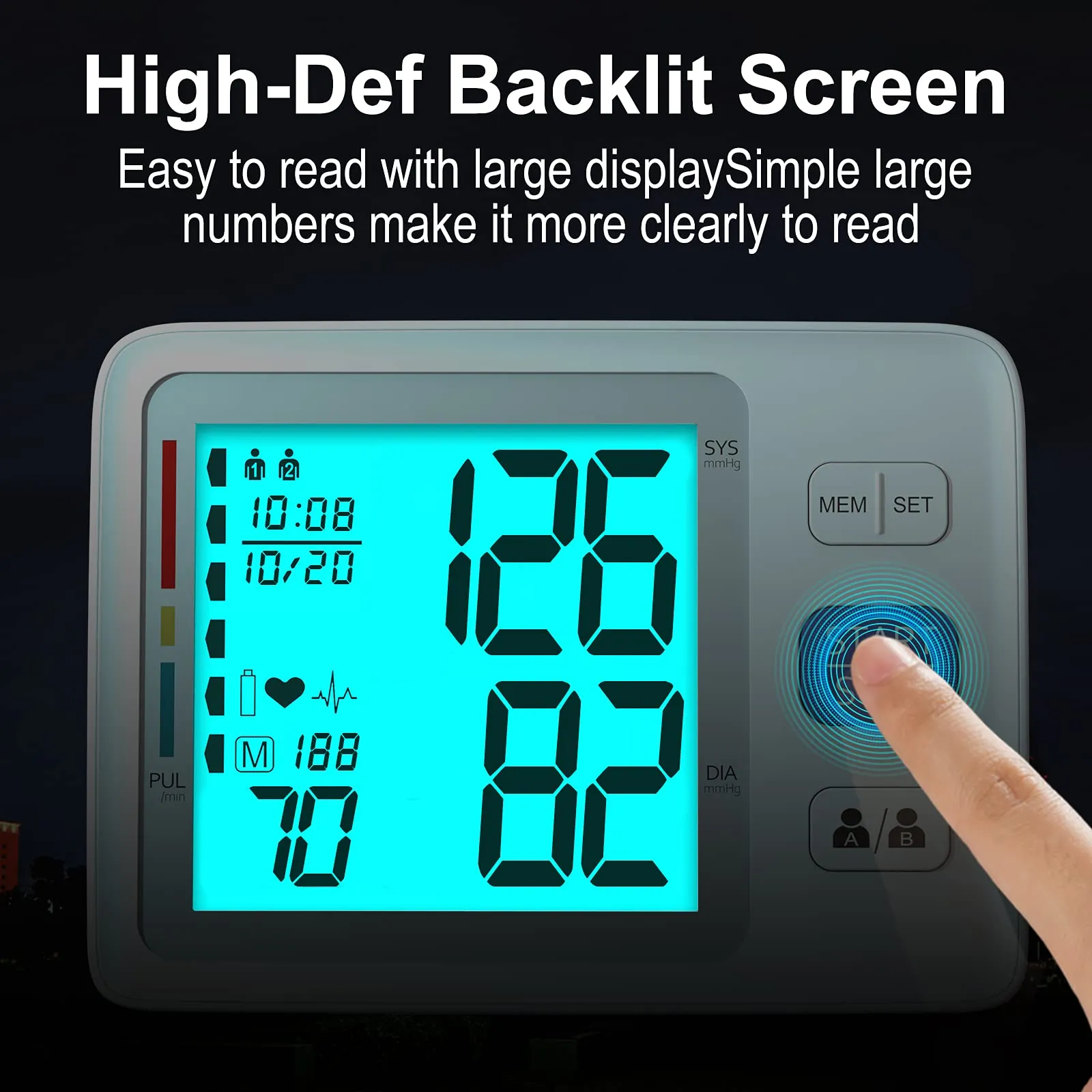 Blood Pressure Monitor Upper Arm Automatic Digital BP Monitor Adjustable Large Cuff Backlit Display 2x500 Memory Includes Batteries Monitoring Meter for Home Use 2 White