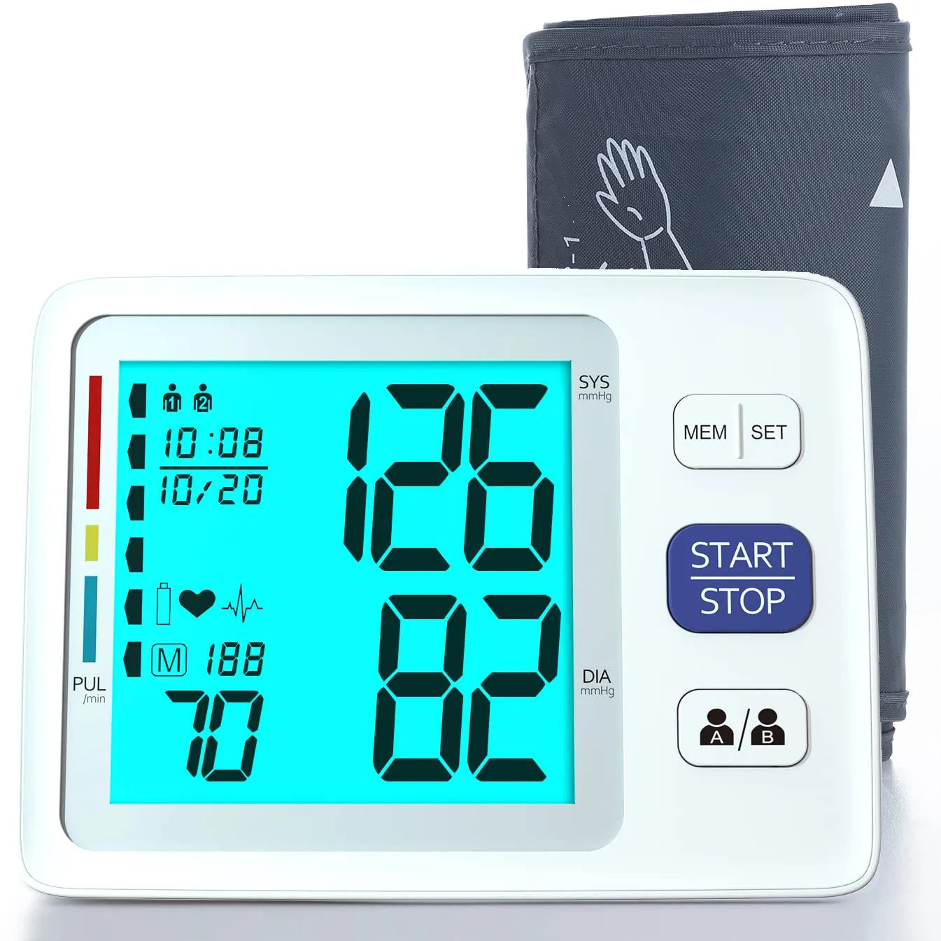 Blood Pressure Monitor Upper Arm Automatic Digital BP Monitor Adjustable Large Cuff Backlit Display 2x500 Memory Includes Batteries Monitoring Meter for Home Use 2 White